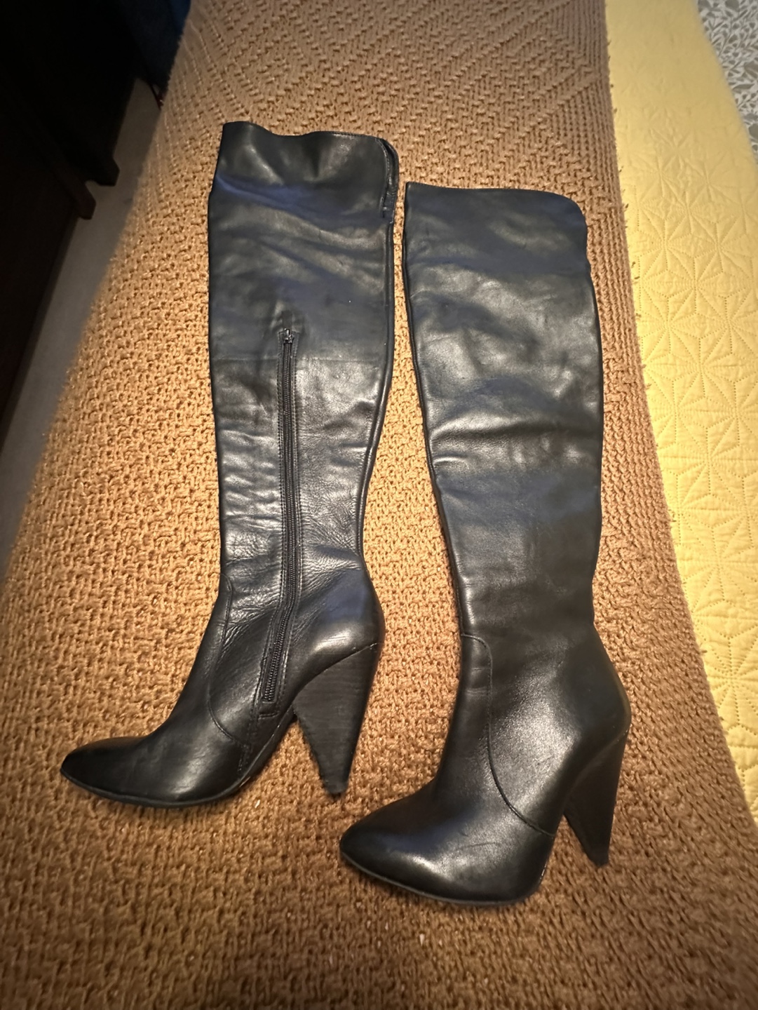 Vince Camuto Black Leather Over the Knee Boots