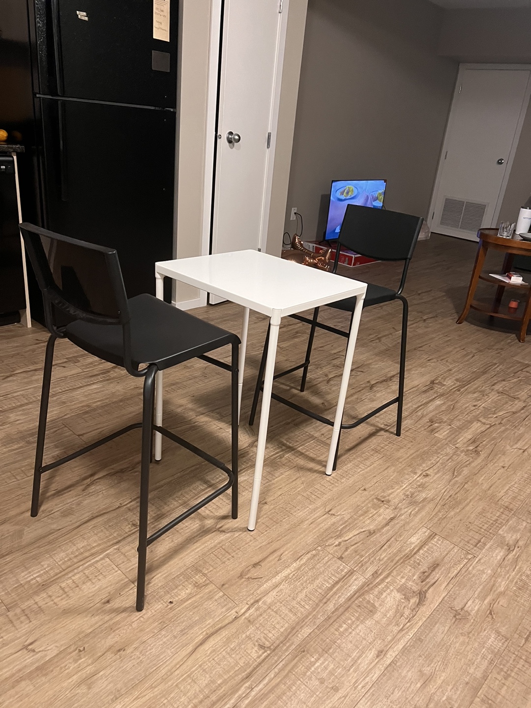 IKEA White Table and 2 Black Chairs - photo 2