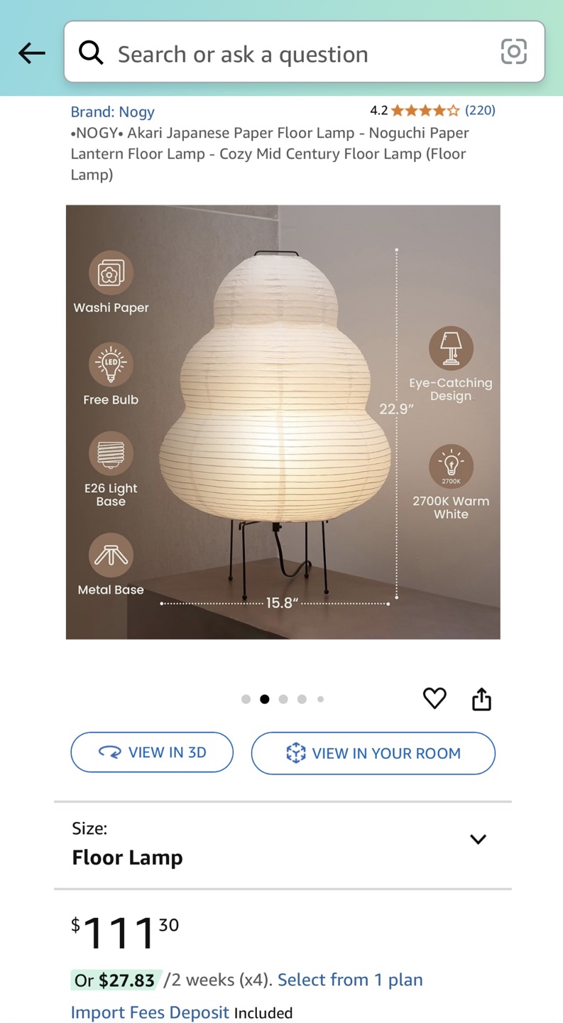 Nogy Akari Japanese Paper Floor Lamp - NEW - photo 2