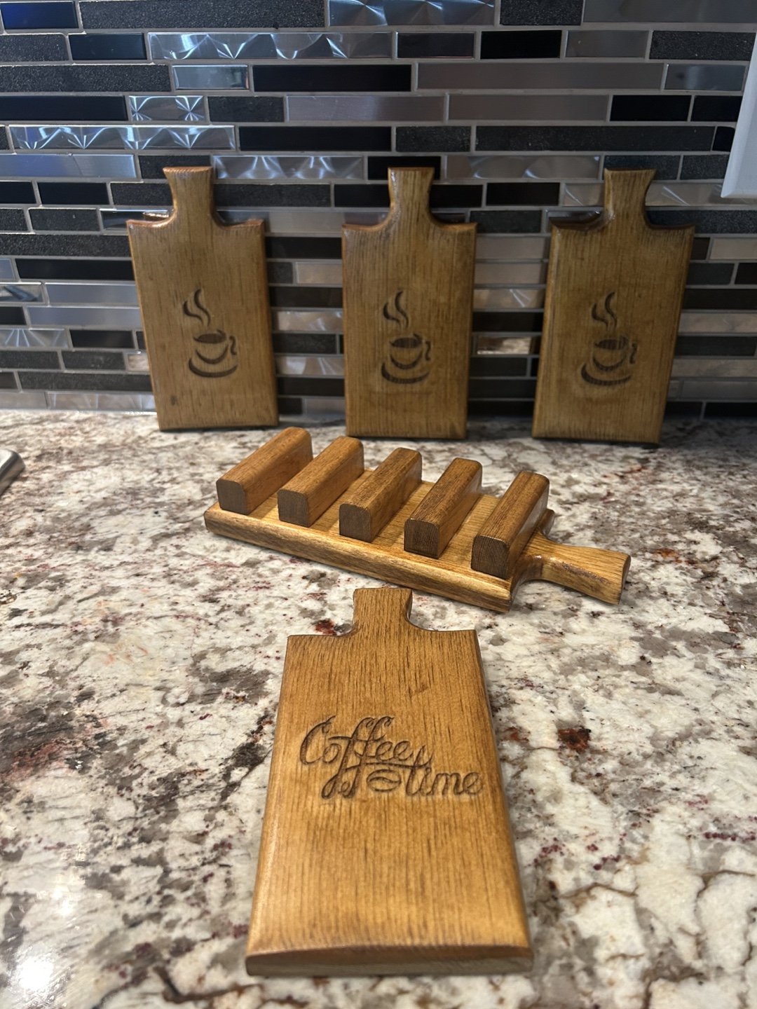 Wooden Coasters Set with Stand - photo 5