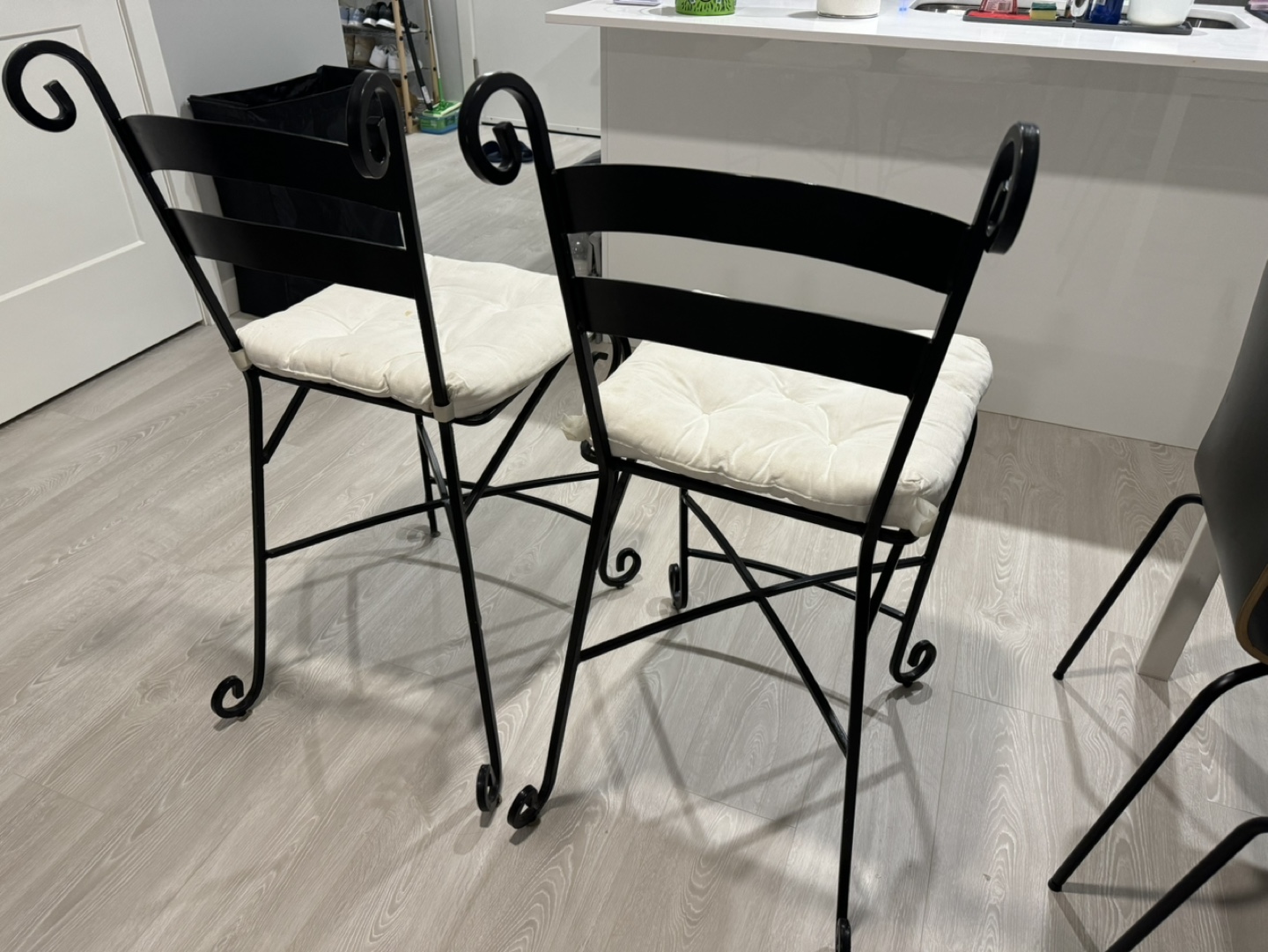 Set of Two Black Metal Counter Stools with Cushions - photo 2