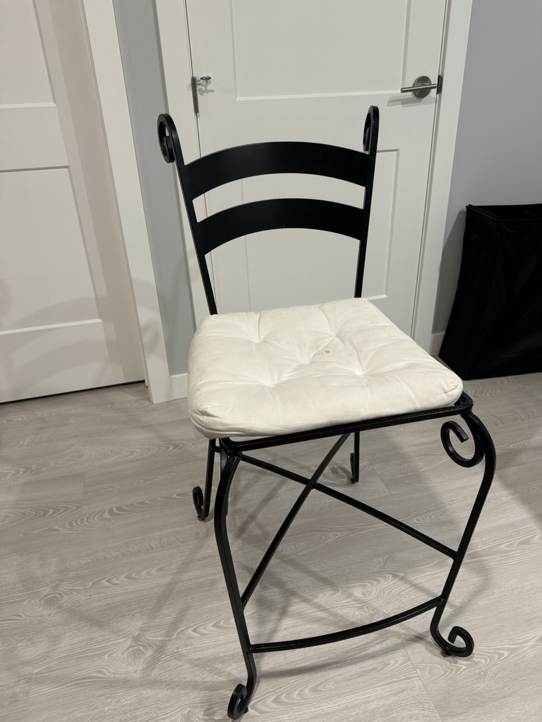Set of Two Black Metal Counter Stools with Cushions