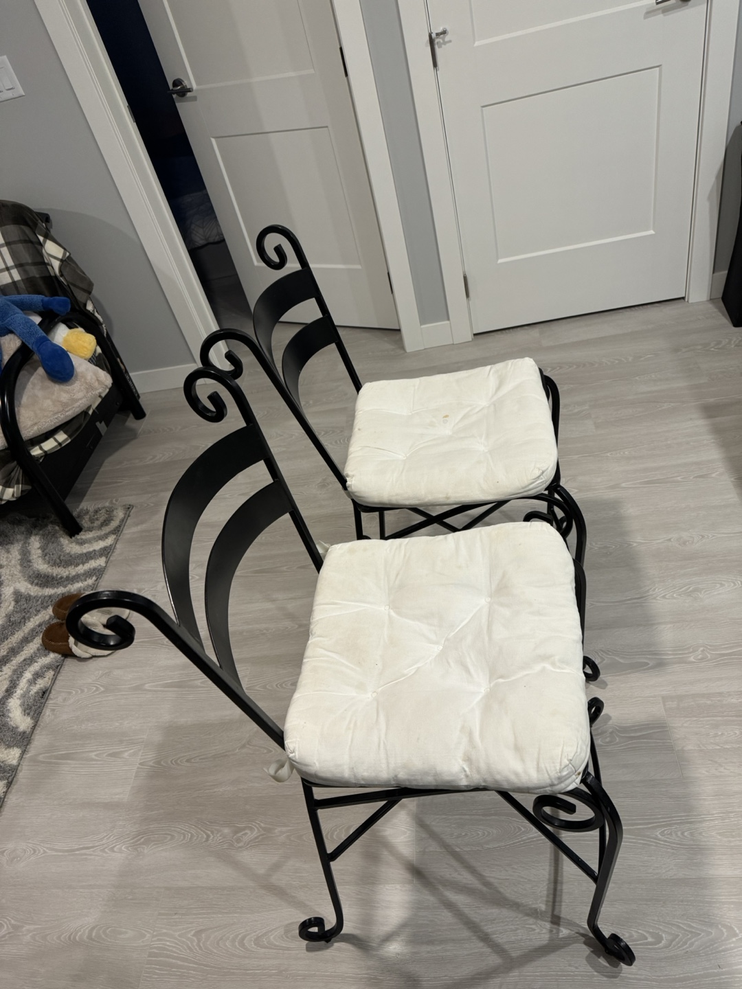 Set of Two Black Metal Counter Stools with Cushions - photo 5