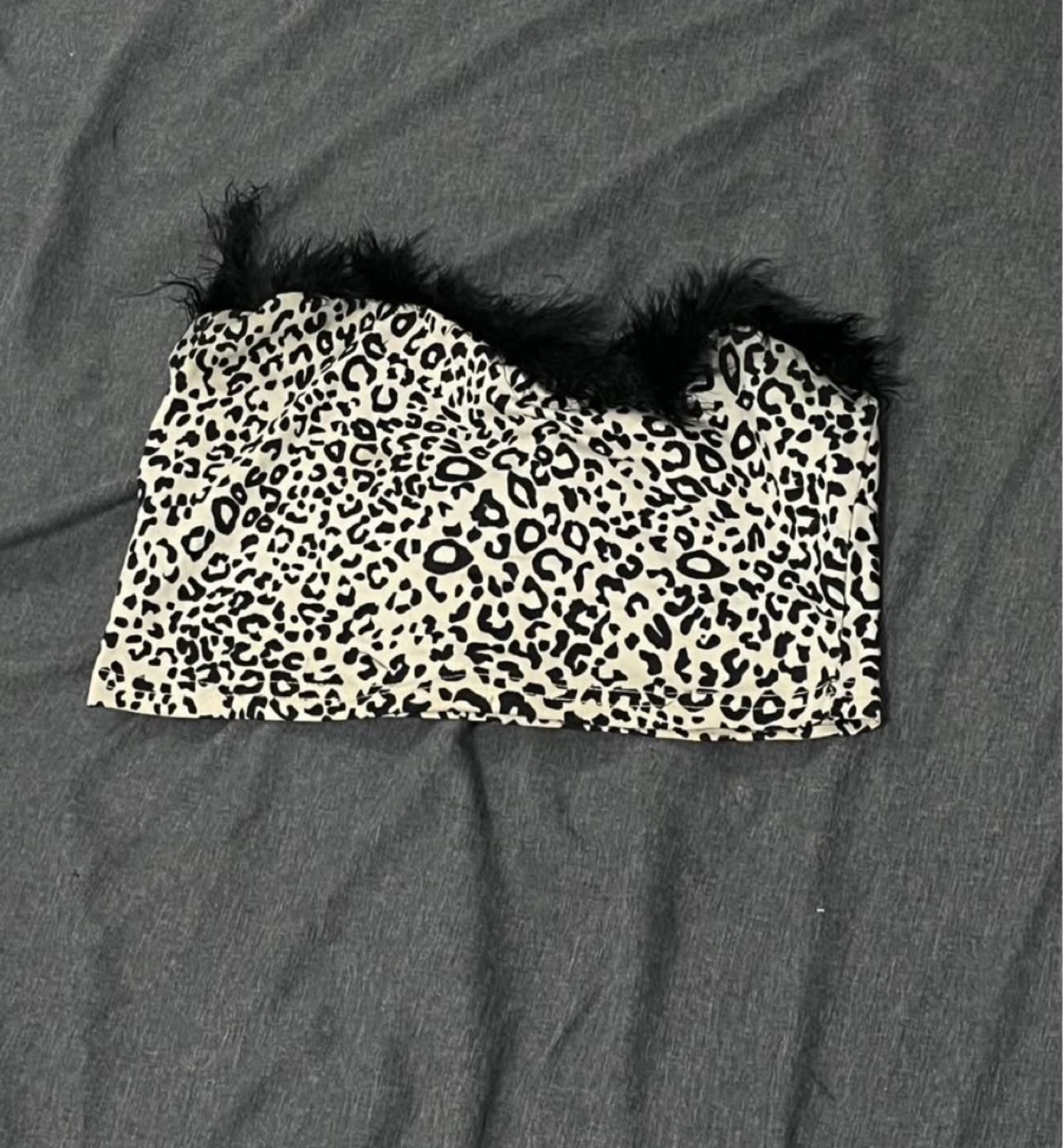 Leopard Print Feather Trim Top