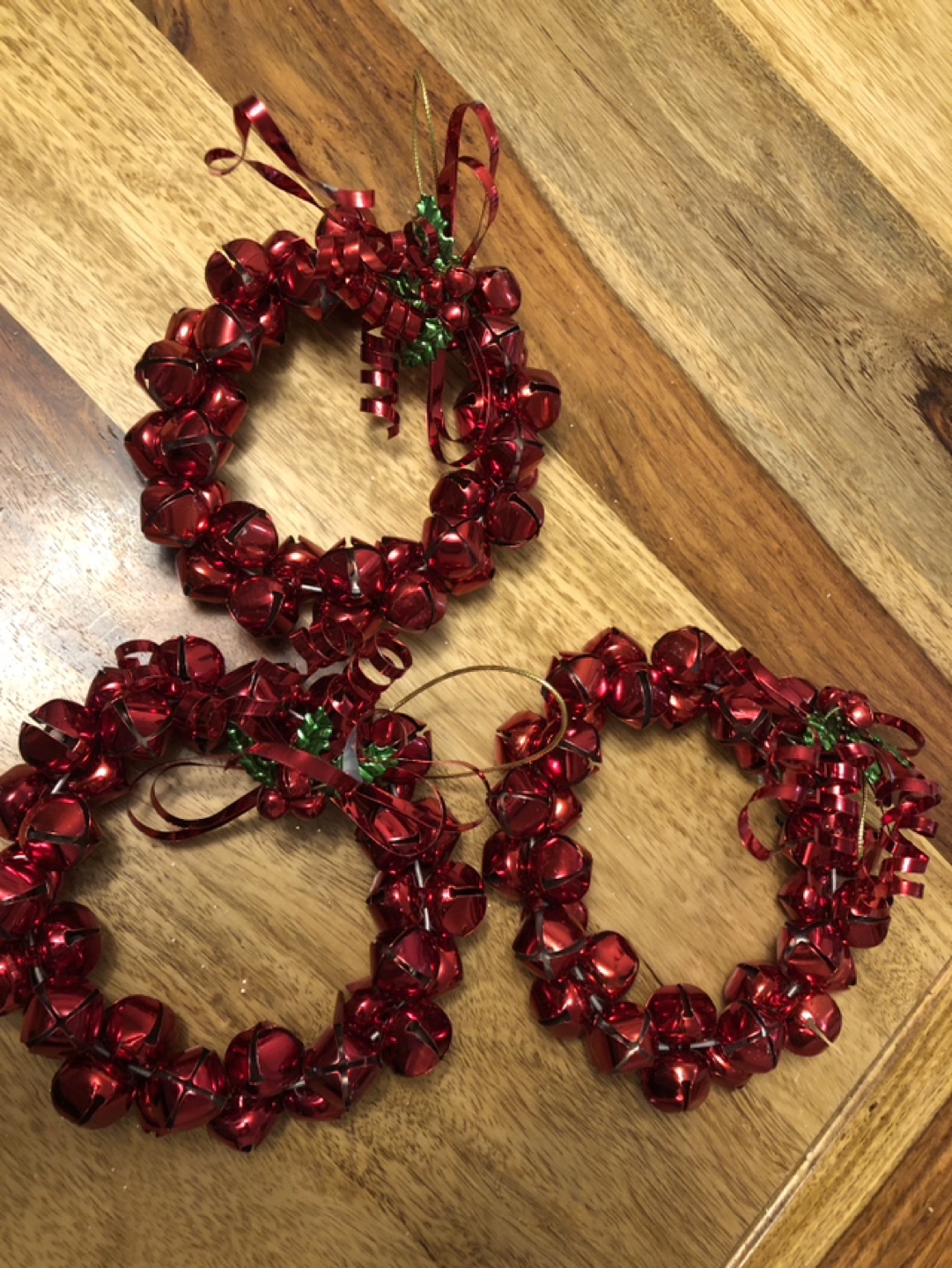 Set of 3 Red Christmas Bell Wreaths