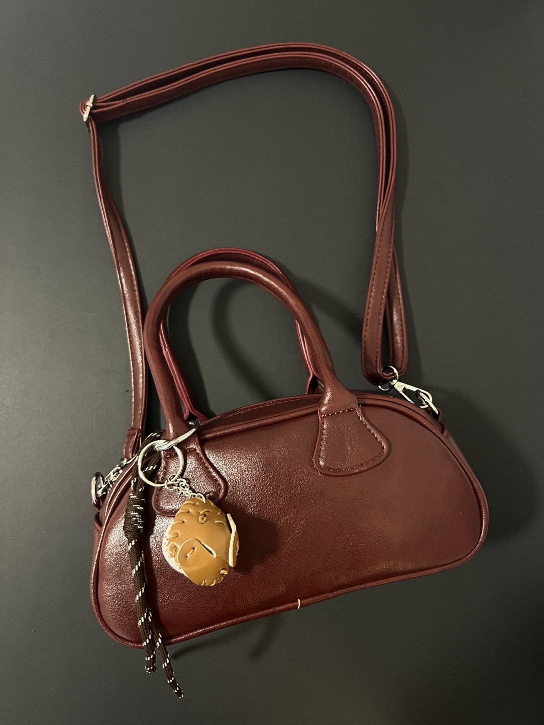 Burgundy Mini Satchel Bag with Baseball Keychain - photo 4