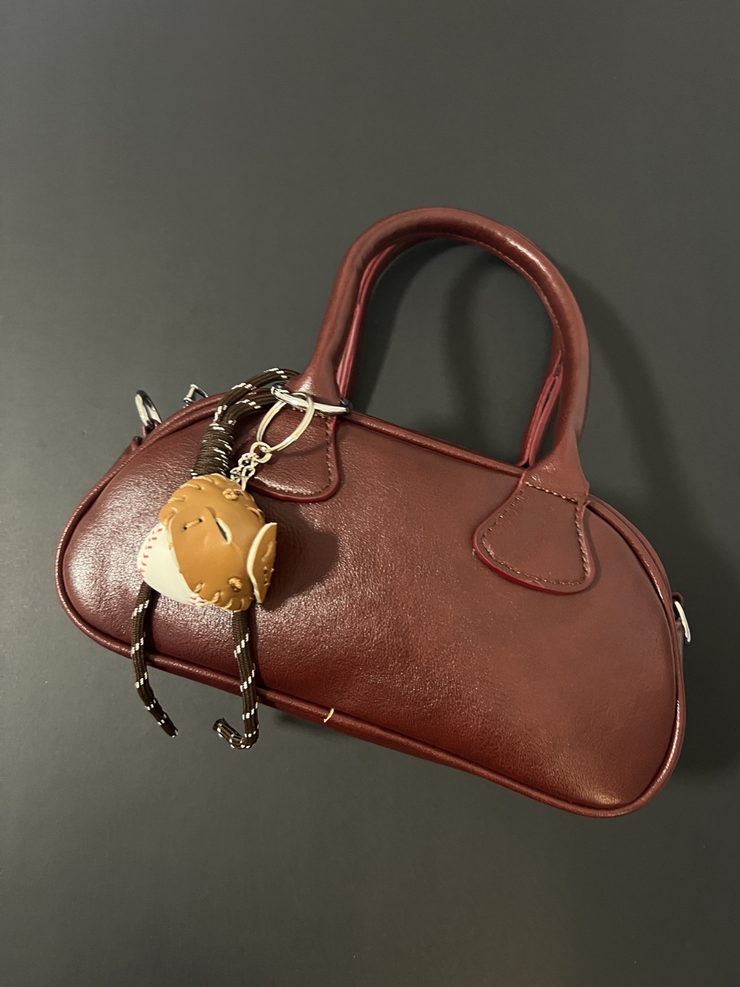 Burgundy Mini Satchel Bag with Baseball Keychain - photo 5