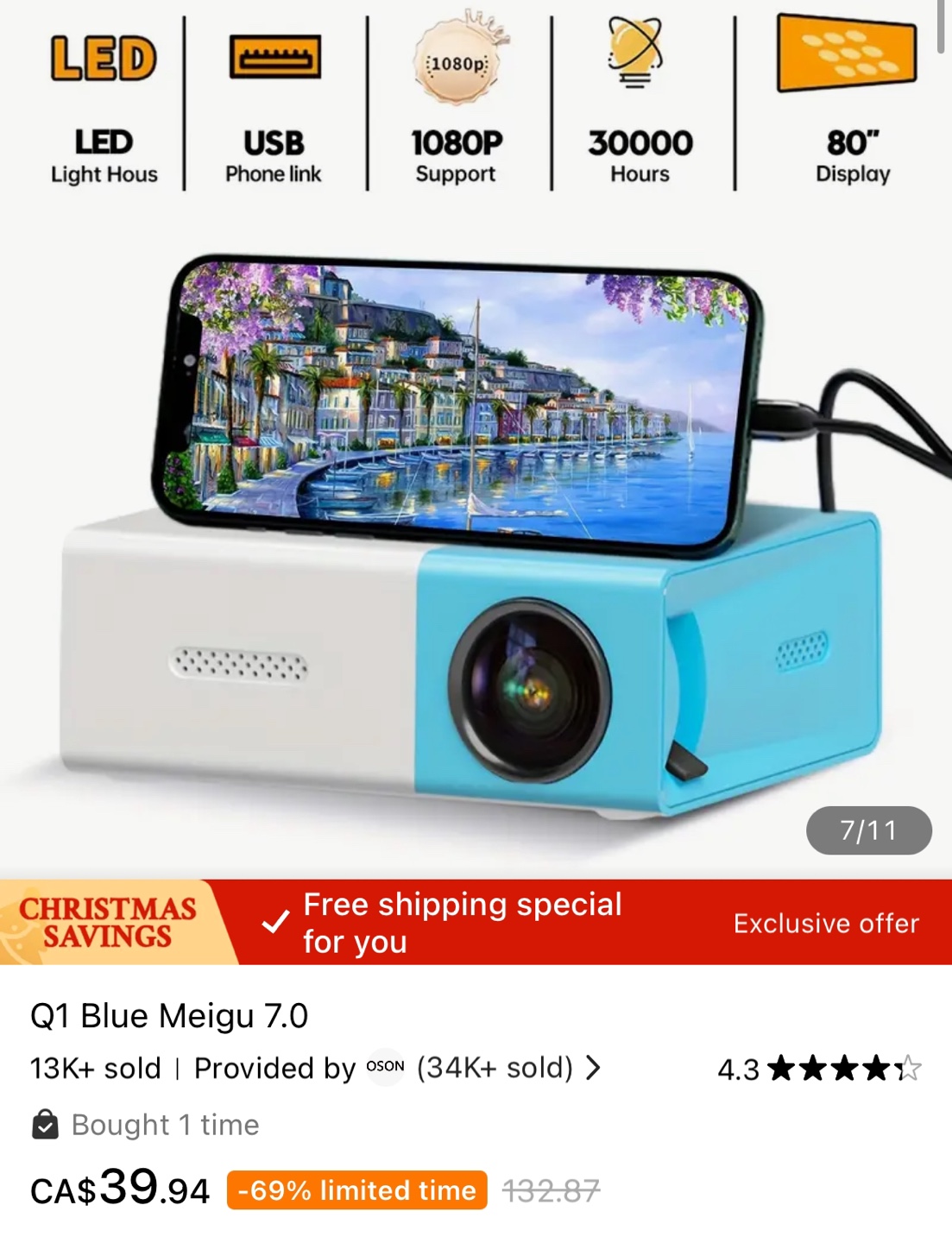 Mini LED Projector - Blue - photo 2