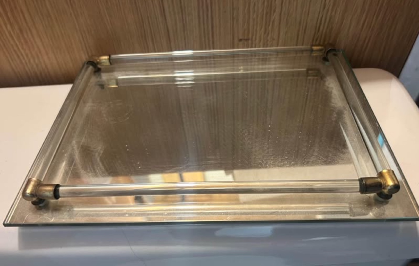 Glass Tray with Brass Accents
