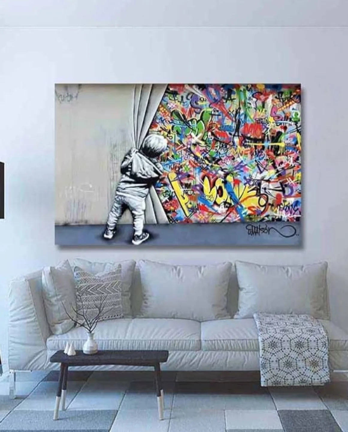 Banksy-Behind the Curtain Graffiti-Canvas Wall Art image indicator(3)