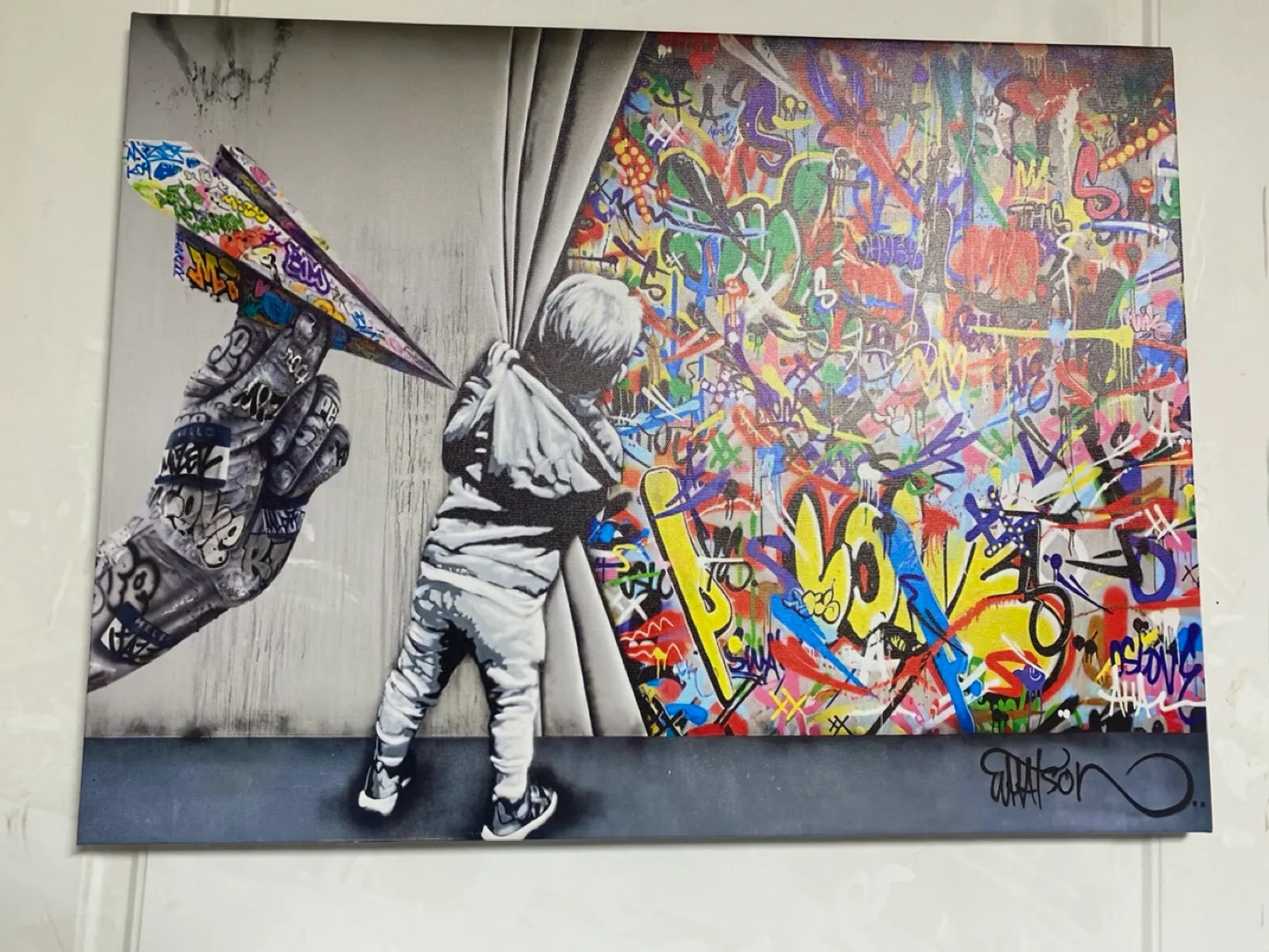 Banksy-Behind the Curtain Graffiti-Canvas Wall Art image indicator(5)