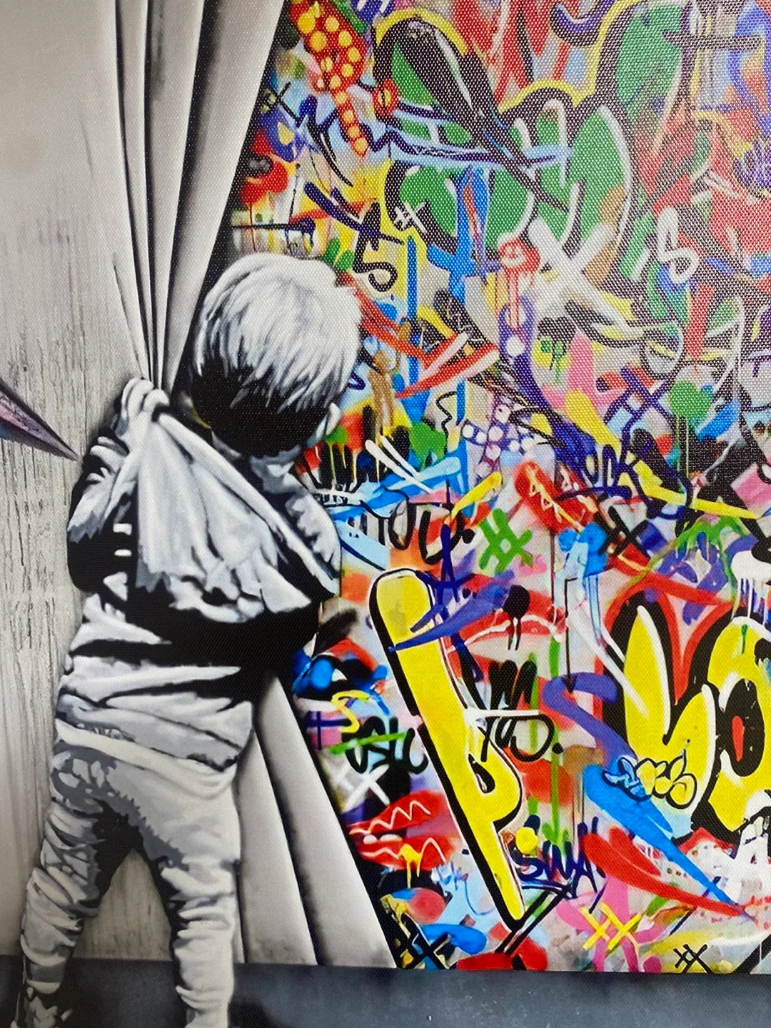Banksy-Behind the Curtain Graffiti-Canvas Wall Art image indicator(2)