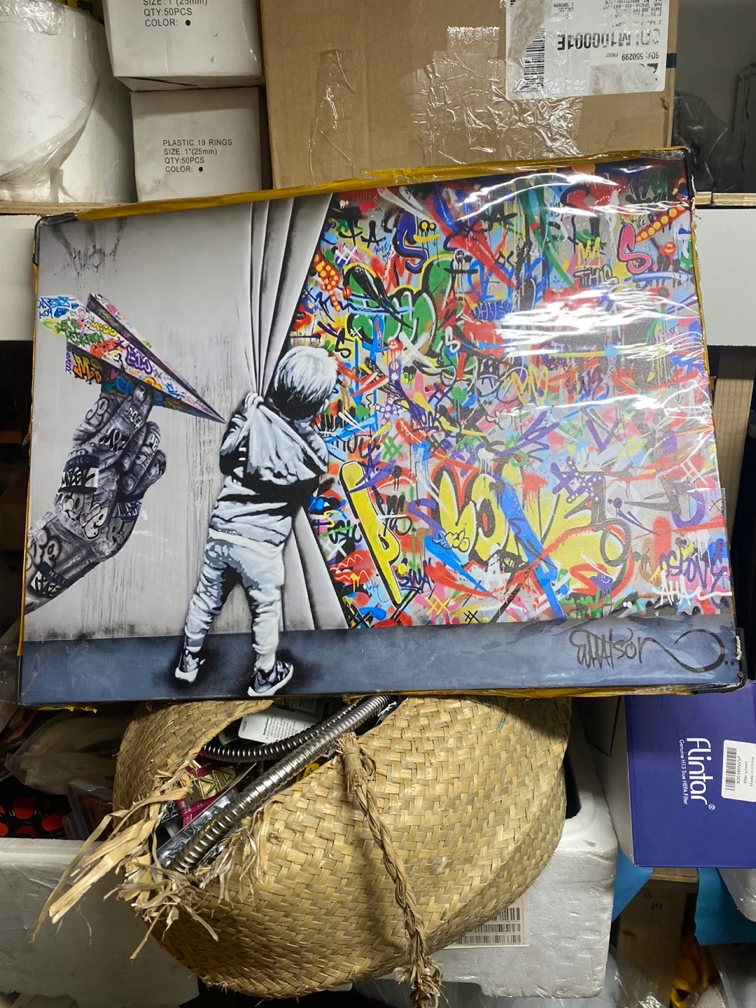 Banksy-Behind the Curtain Graffiti-Canvas Wall Art image indicator(4)