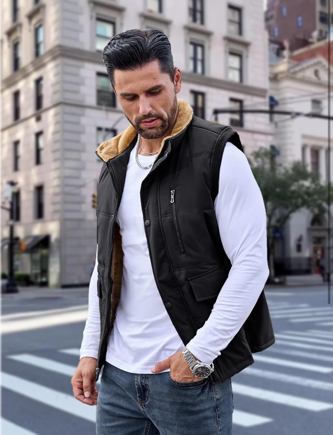 NEW! Full-Zip Black Fleece Lined Stand Collar Padded Vest - photo 4