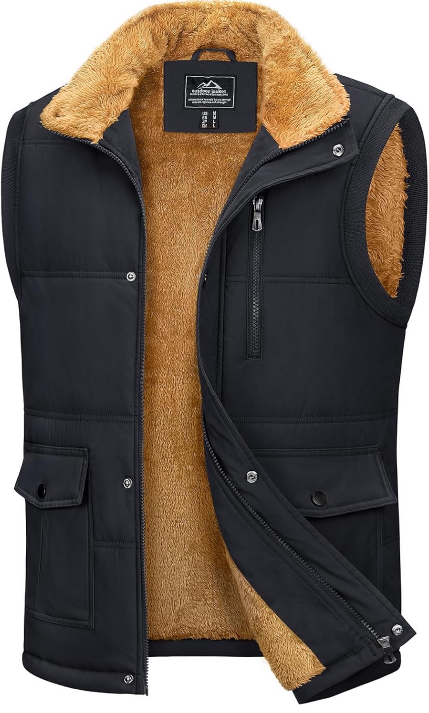 NEW! Full-Zip Black Fleece Lined Stand Collar Padded Vest - photo 3