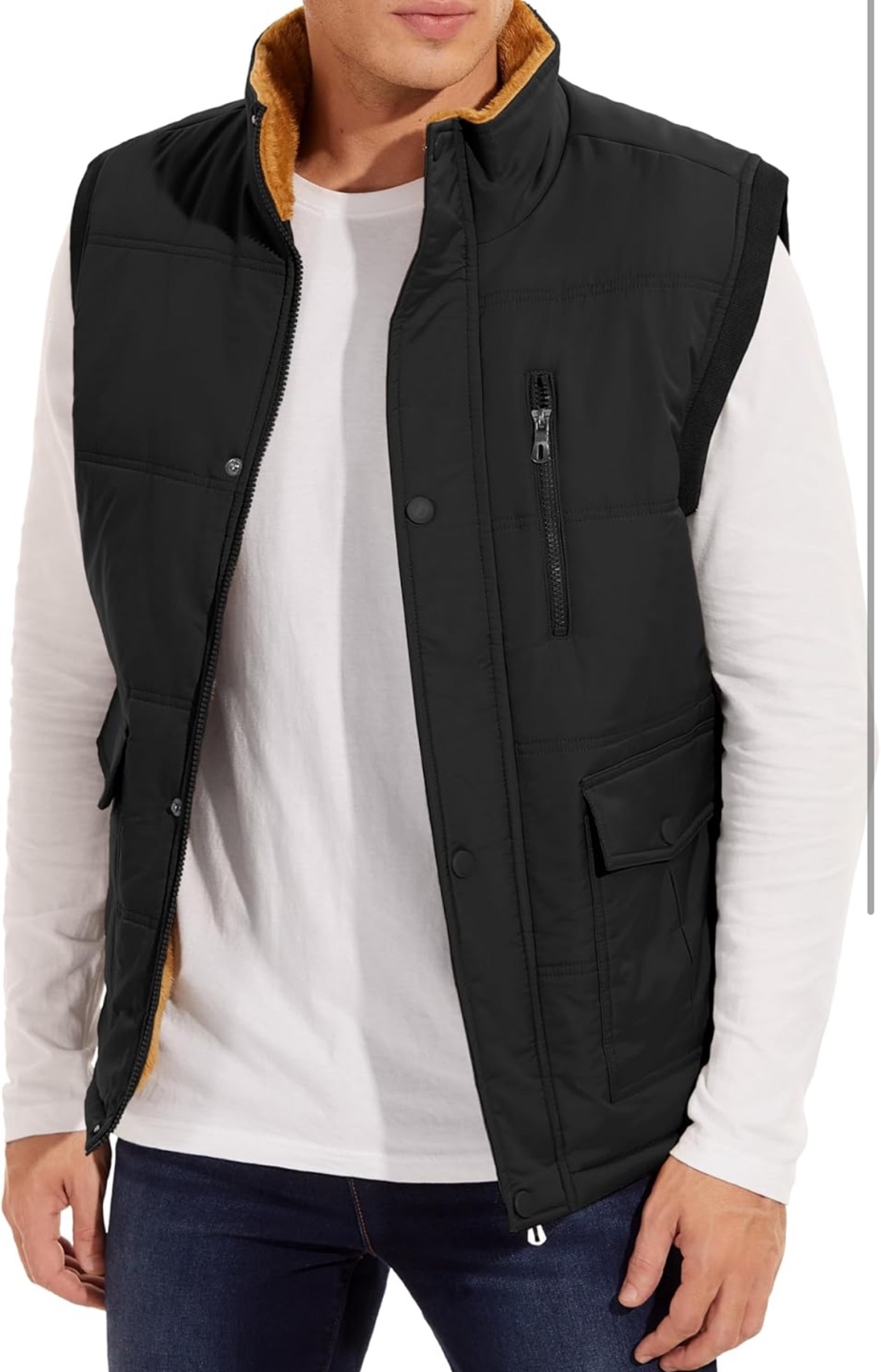 NEW! Full-Zip Black Fleece Lined Stand Collar Padded Vest - photo 2