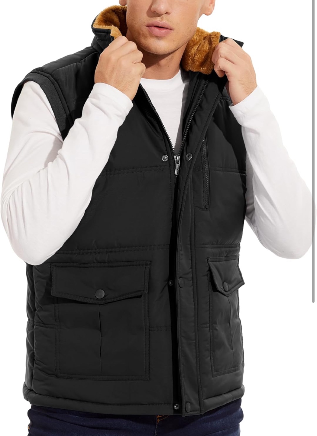 NEW! Full-Zip Black Fleece Lined Stand Collar Padded Vest