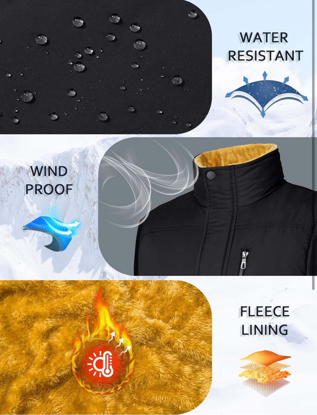 NEW! Full-Zip Black Fleece Lined Stand Collar Padded Vest - photo 5