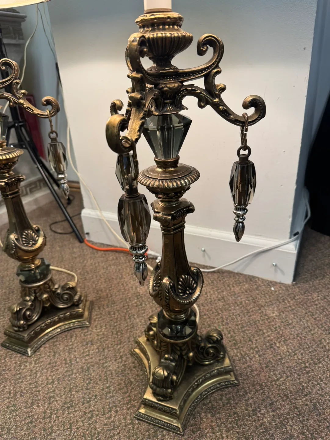 Pair of Crystal and Brass Table Lamps image indicator(5)