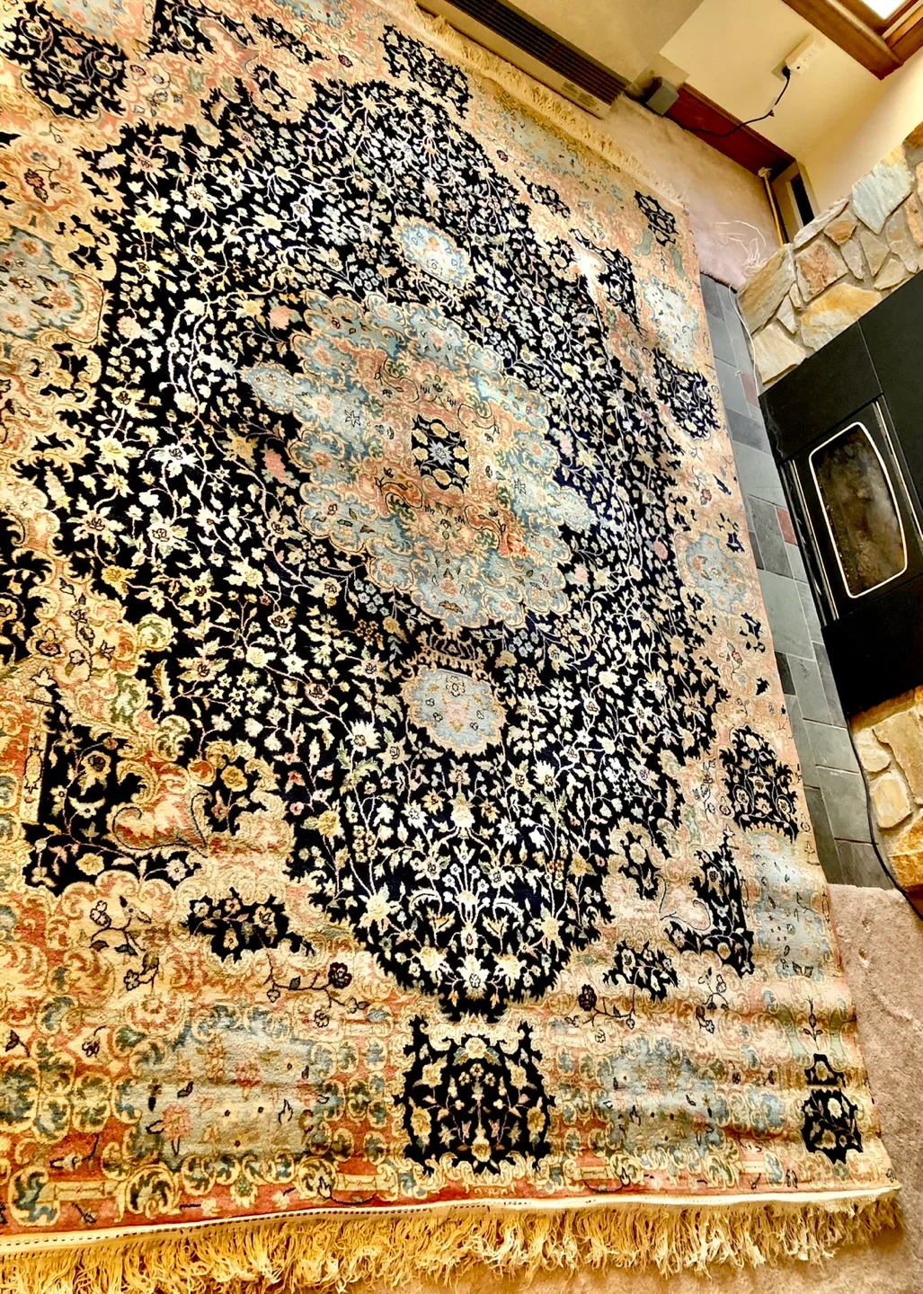 LARGE ANTIQUE LAVER KIRMAN ORIENTAL CARPET HAND MADE WOOL & SILK image indicator(5)