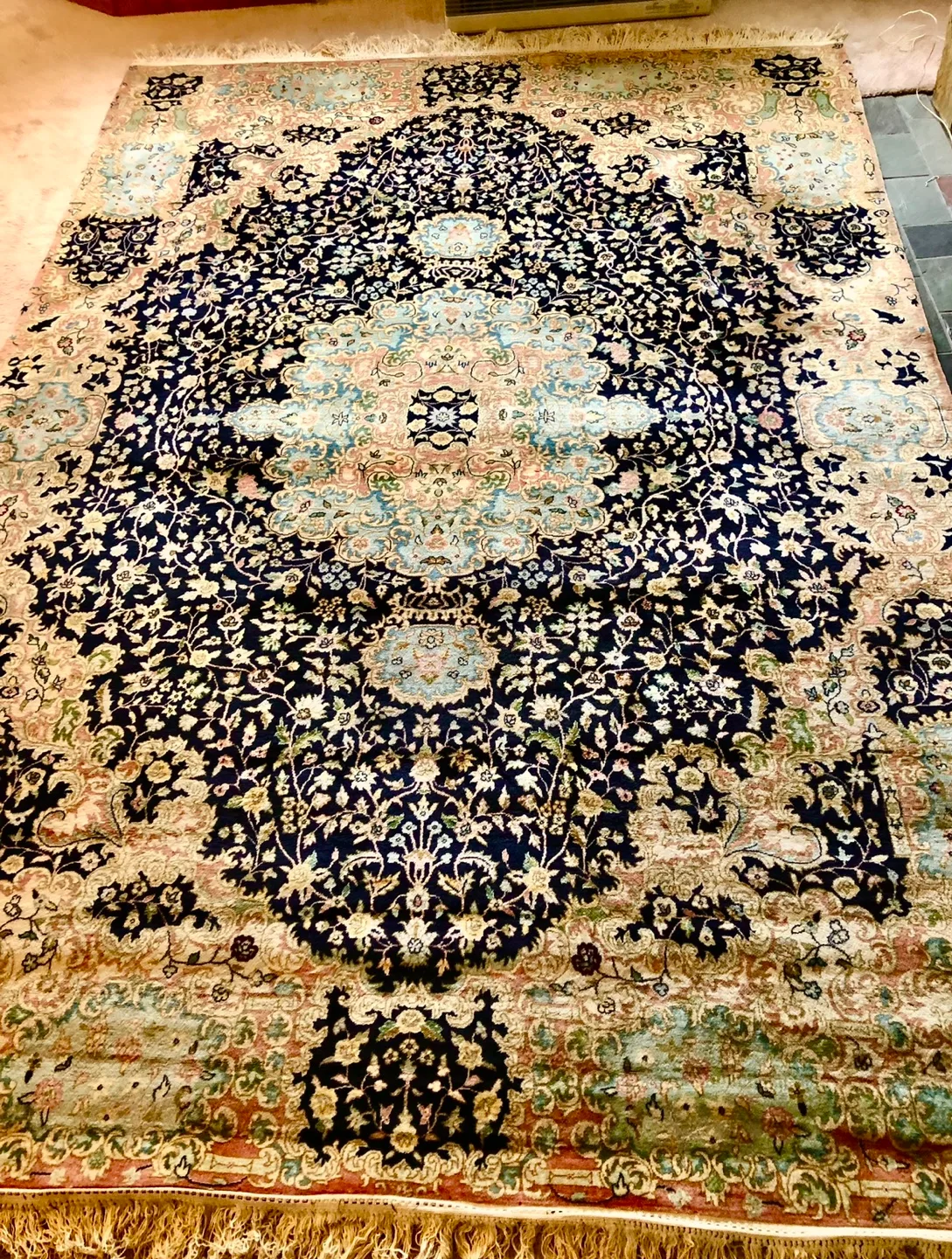 LARGE ANTIQUE LAVER KIRMAN ORIENTAL CARPET HAND MADE WOOL & SILK image indicator(4)