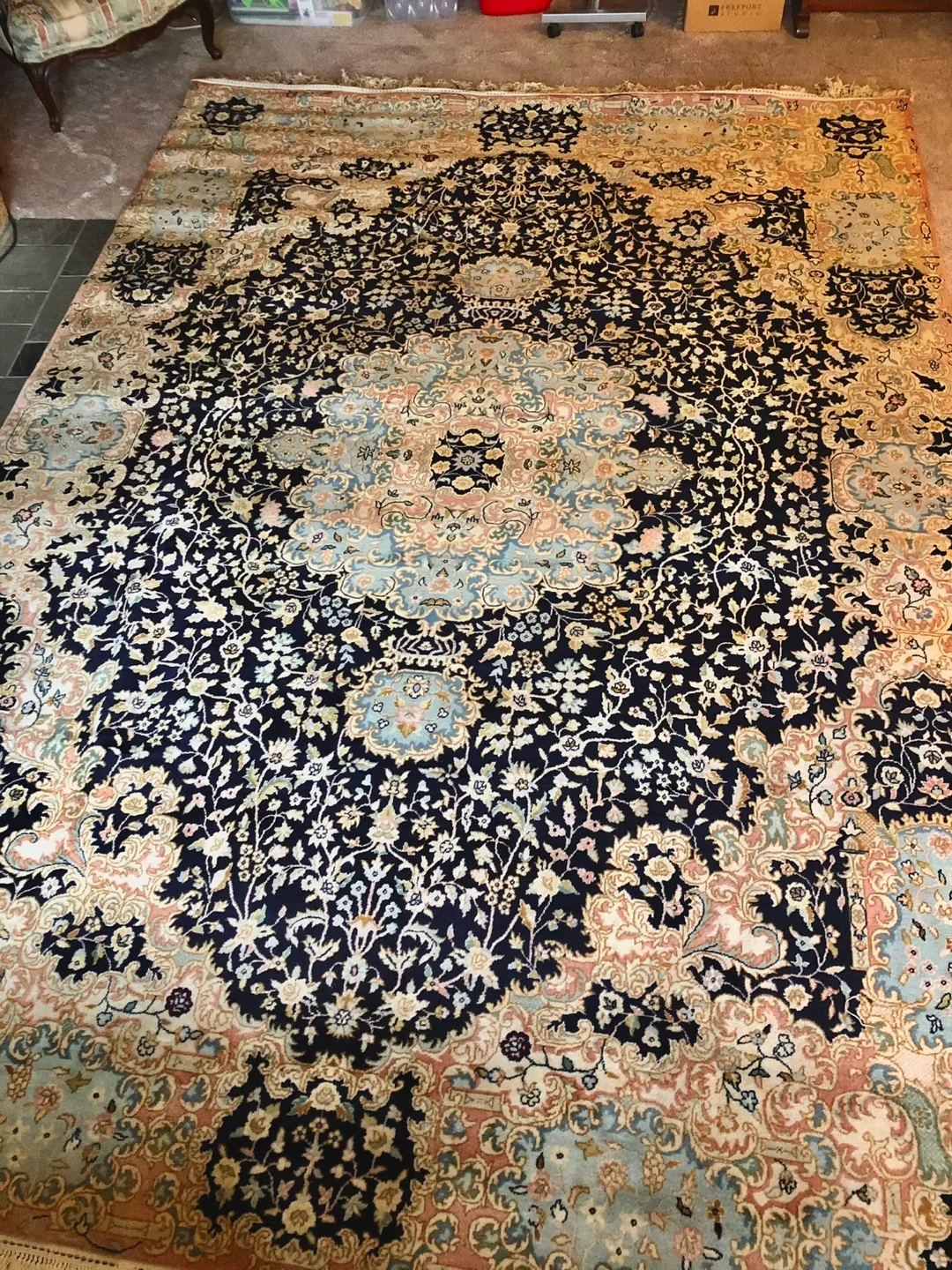 LARGE ANTIQUE LAVER KIRMAN ORIENTAL CARPET HAND MADE WOOL & SILK image indicator(6)