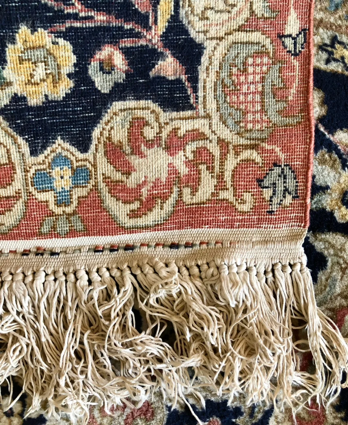 LARGE ANTIQUE LAVER KIRMAN ORIENTAL CARPET HAND MADE WOOL & SILK image indicator(9)