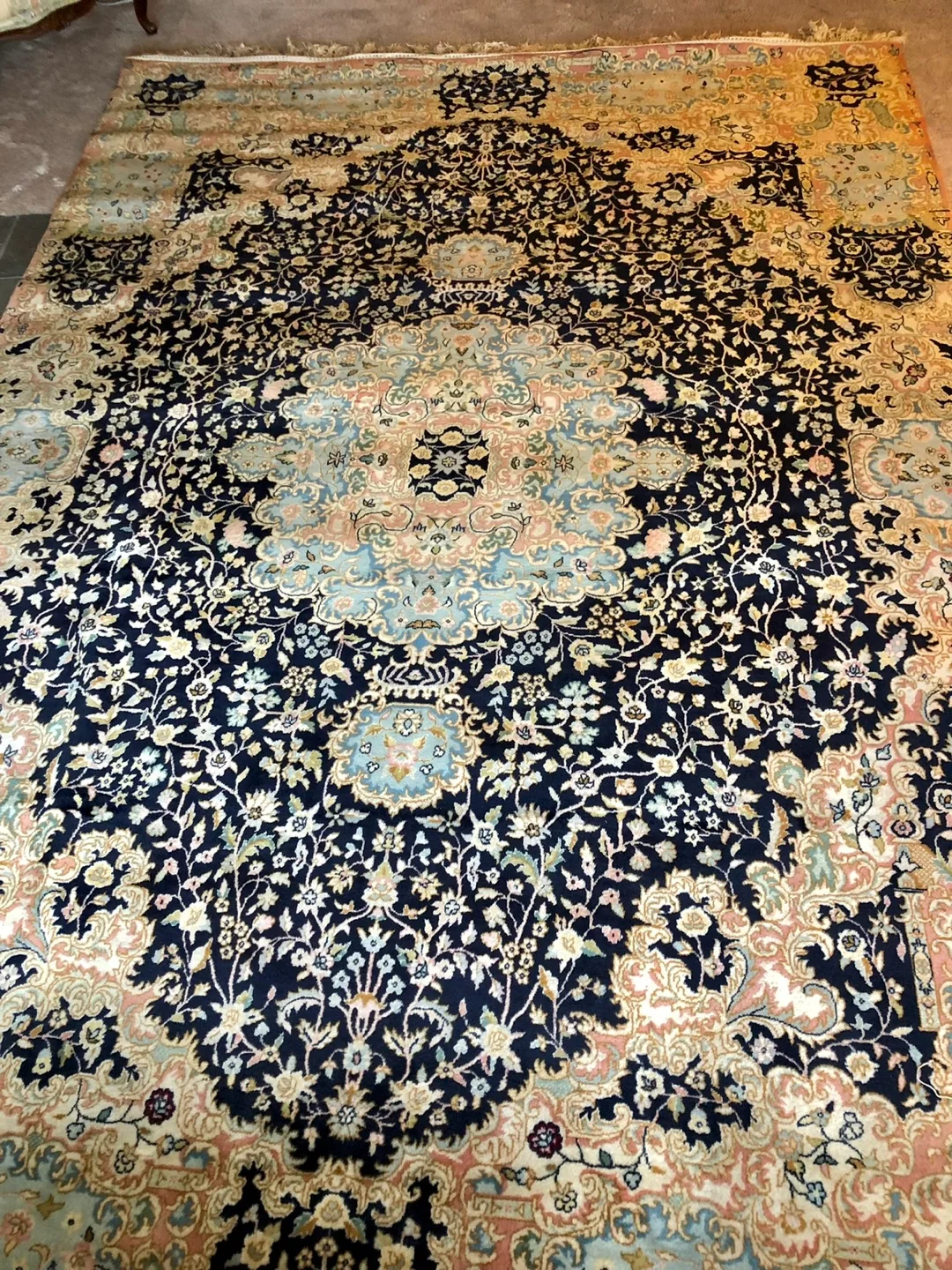 LARGE ANTIQUE LAVER KIRMAN ORIENTAL CARPET HAND MADE WOOL & SILK image indicator(8)