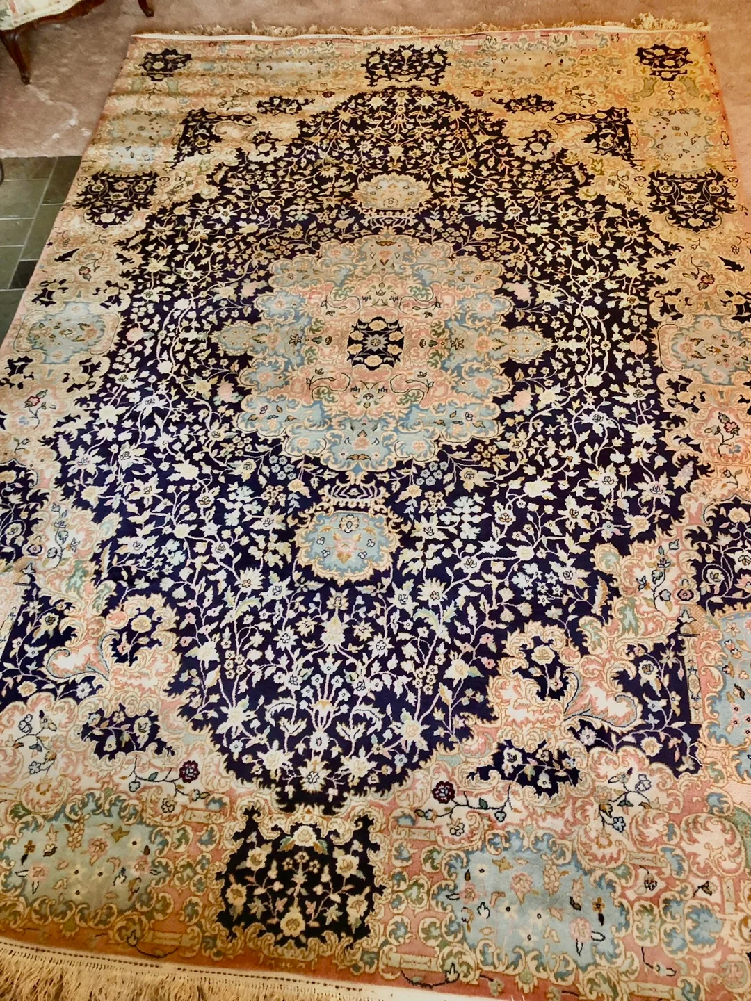 LARGE ANTIQUE LAVER KIRMAN ORIENTAL CARPET HAND MADE WOOL & SILK image indicator(7)