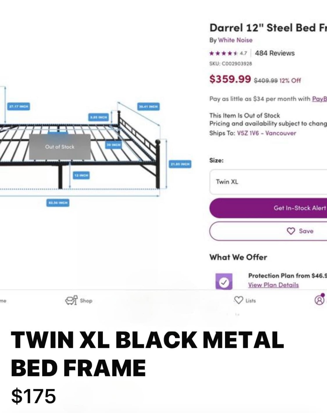 Twin XL Black Metal Bed Frame - photo 4