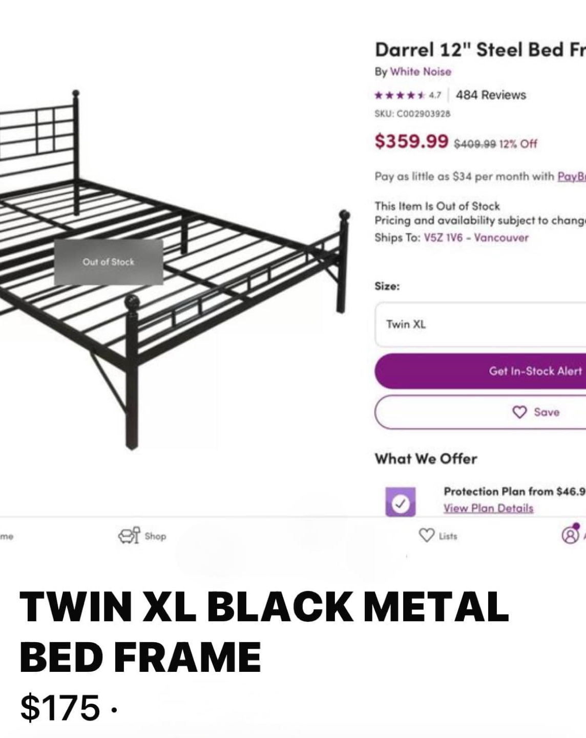 Twin XL Black Metal Bed Frame - photo 5