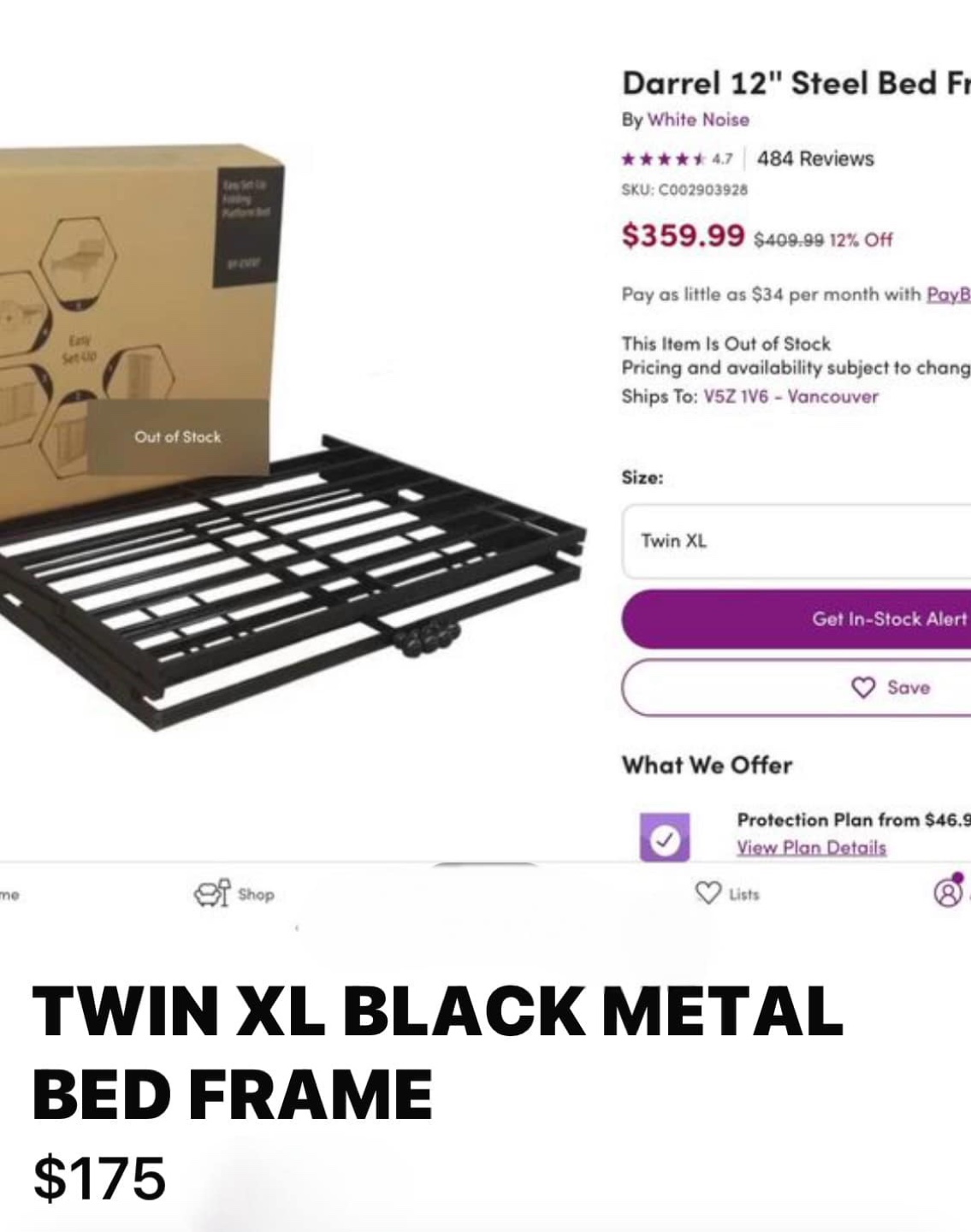 Twin XL Black Metal Bed Frame - photo 3