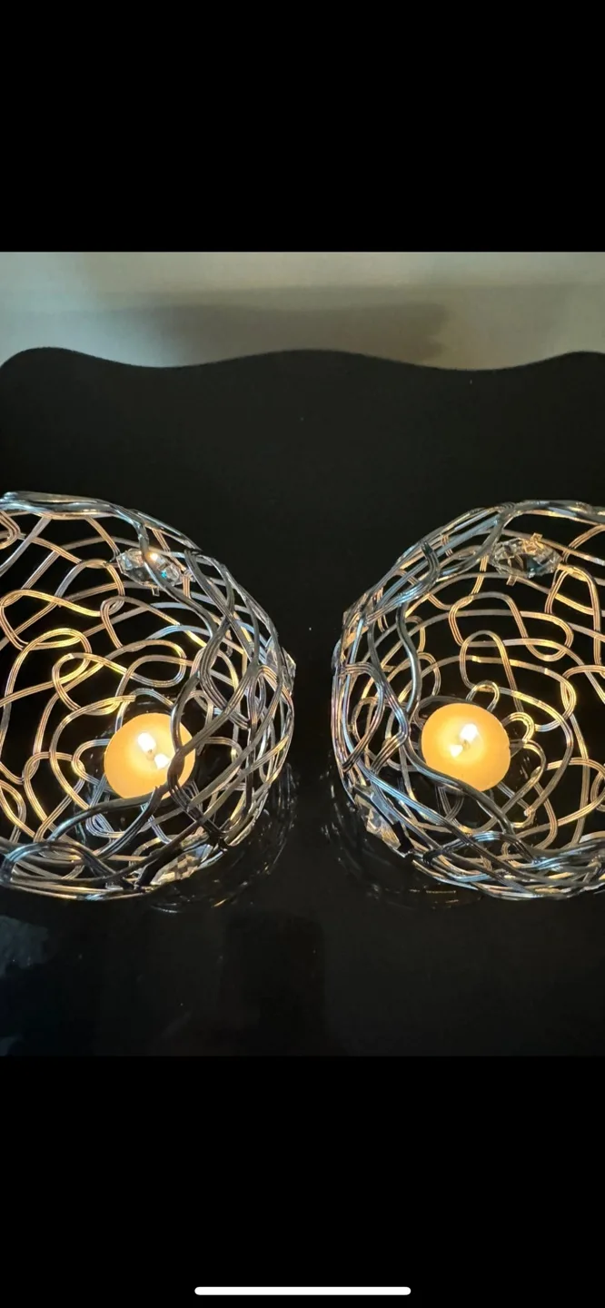 Set of 2 Silver Metal Candle Holders image indicator(4)
