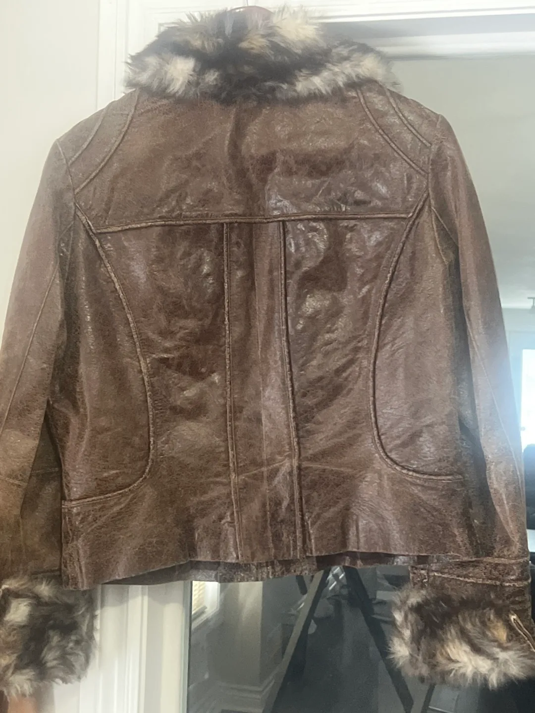 Danier Brown Leather Jacket with Fur Trim image indicator(5)