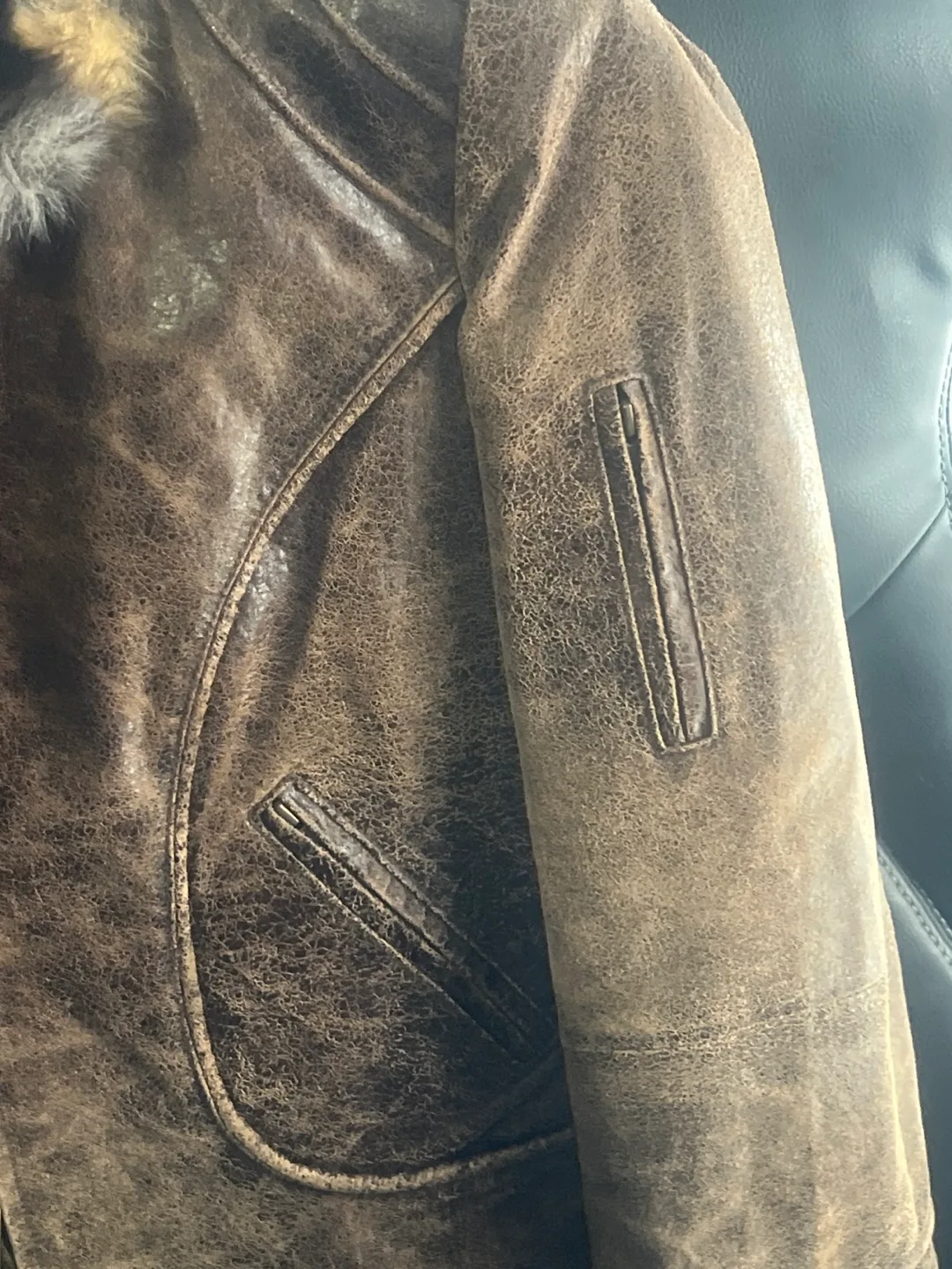 Danier Brown Leather Jacket with Fur Trim image indicator(3)