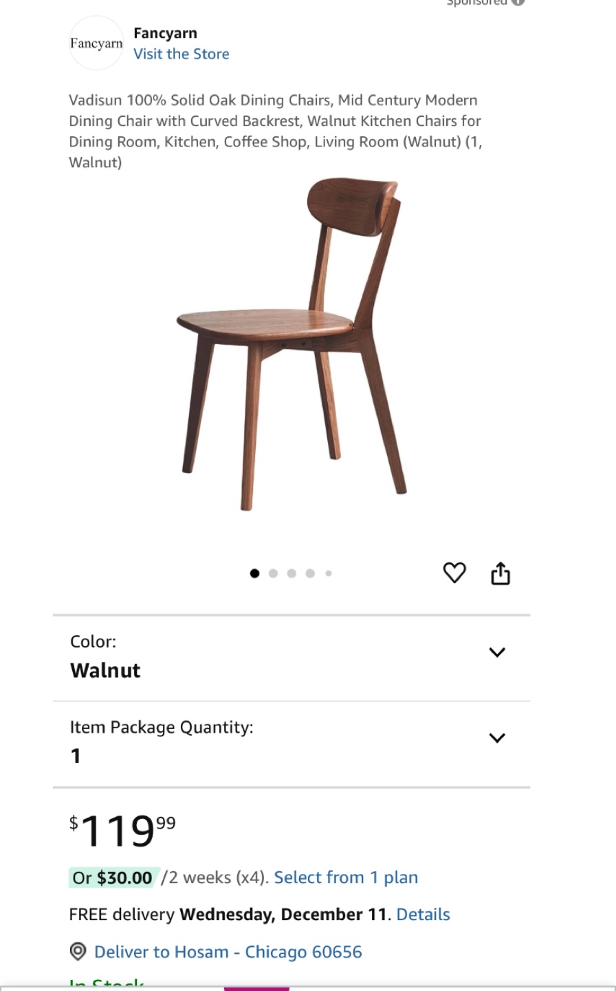 Vadisun 100% Solid Oak  with Curved Backrest Walnut - photo 5