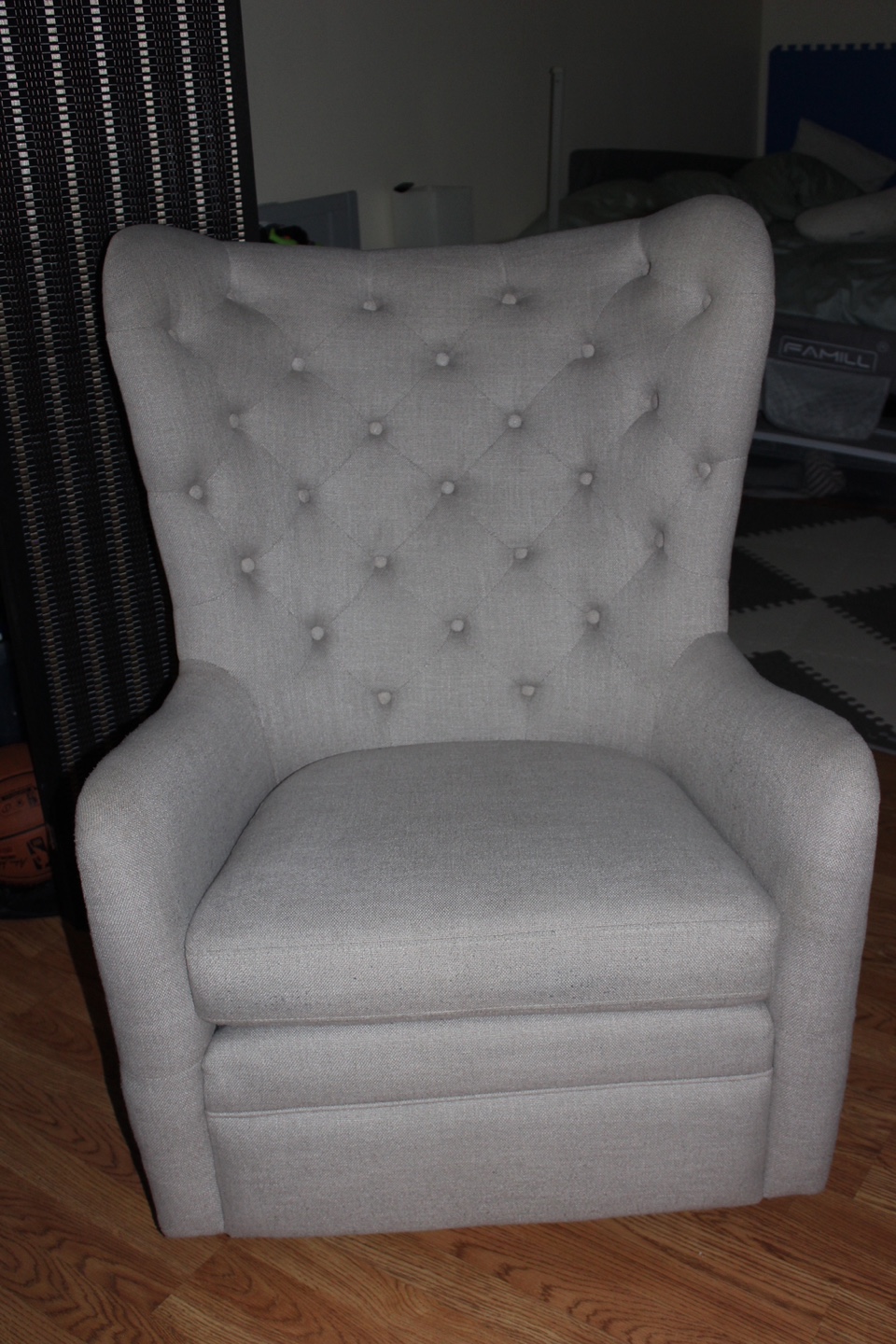 Gray Swivel Rocking Chair w/ Button Tufting - Great Condition - photo 5
