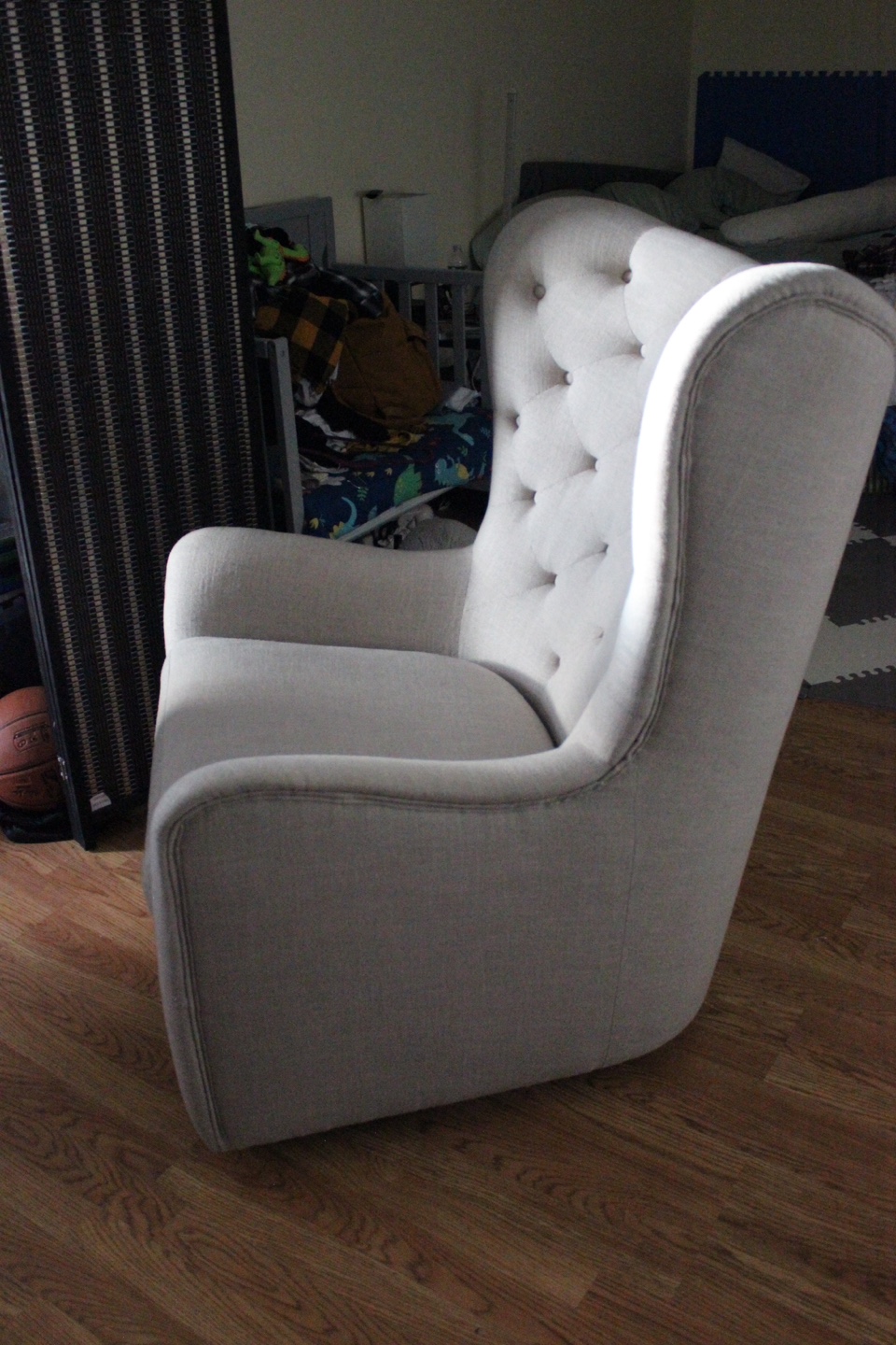 Gray Swivel Rocking Chair w/ Button Tufting - Great Condition - photo 4