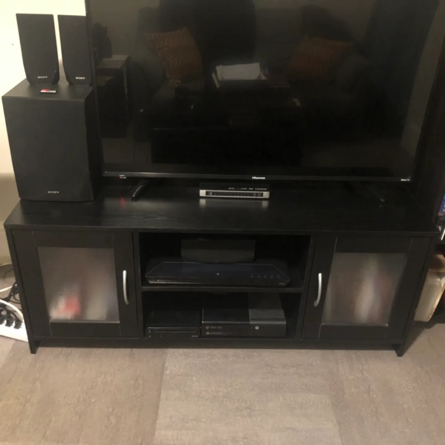 Dark wood TV Stand with glass Doors thumbnail