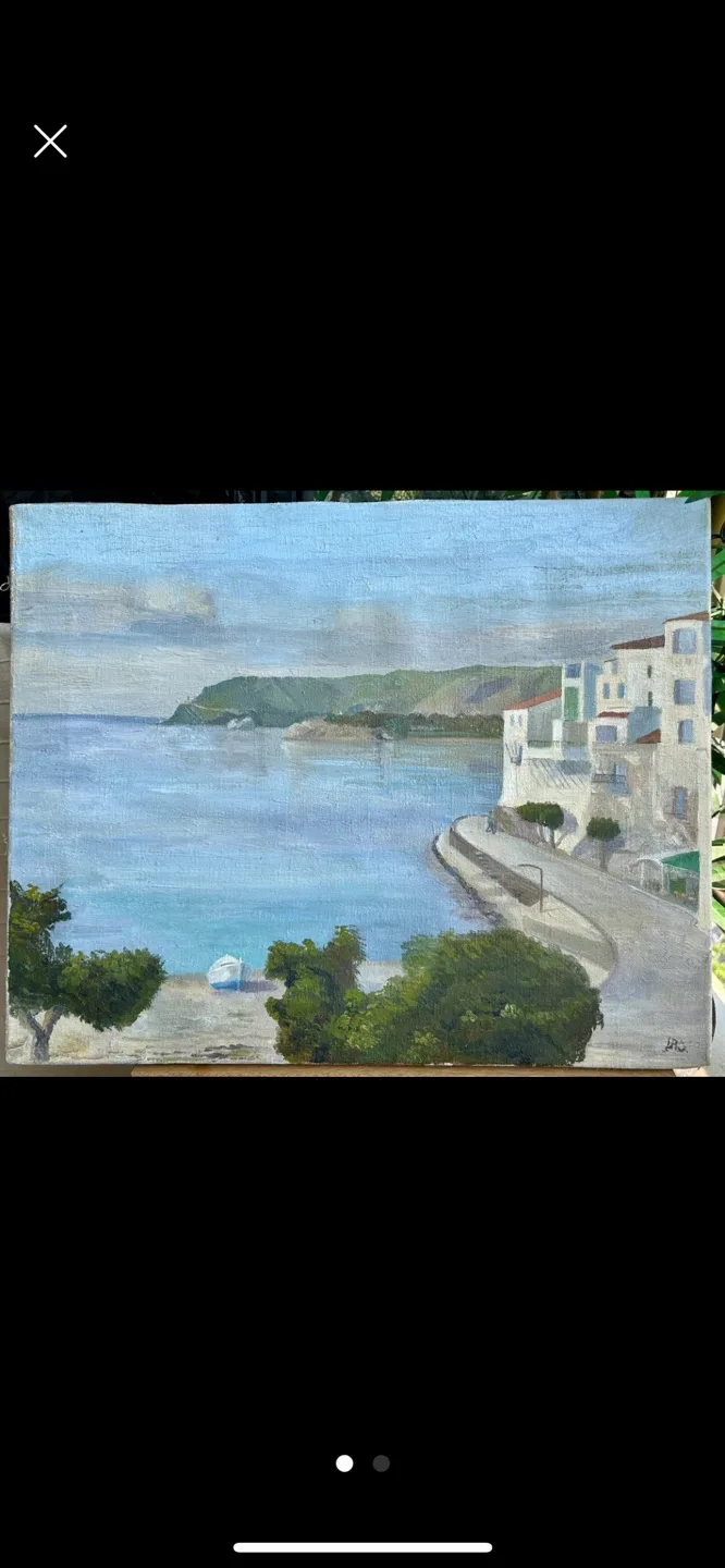 Painting of Spanish seaside village thumbnail