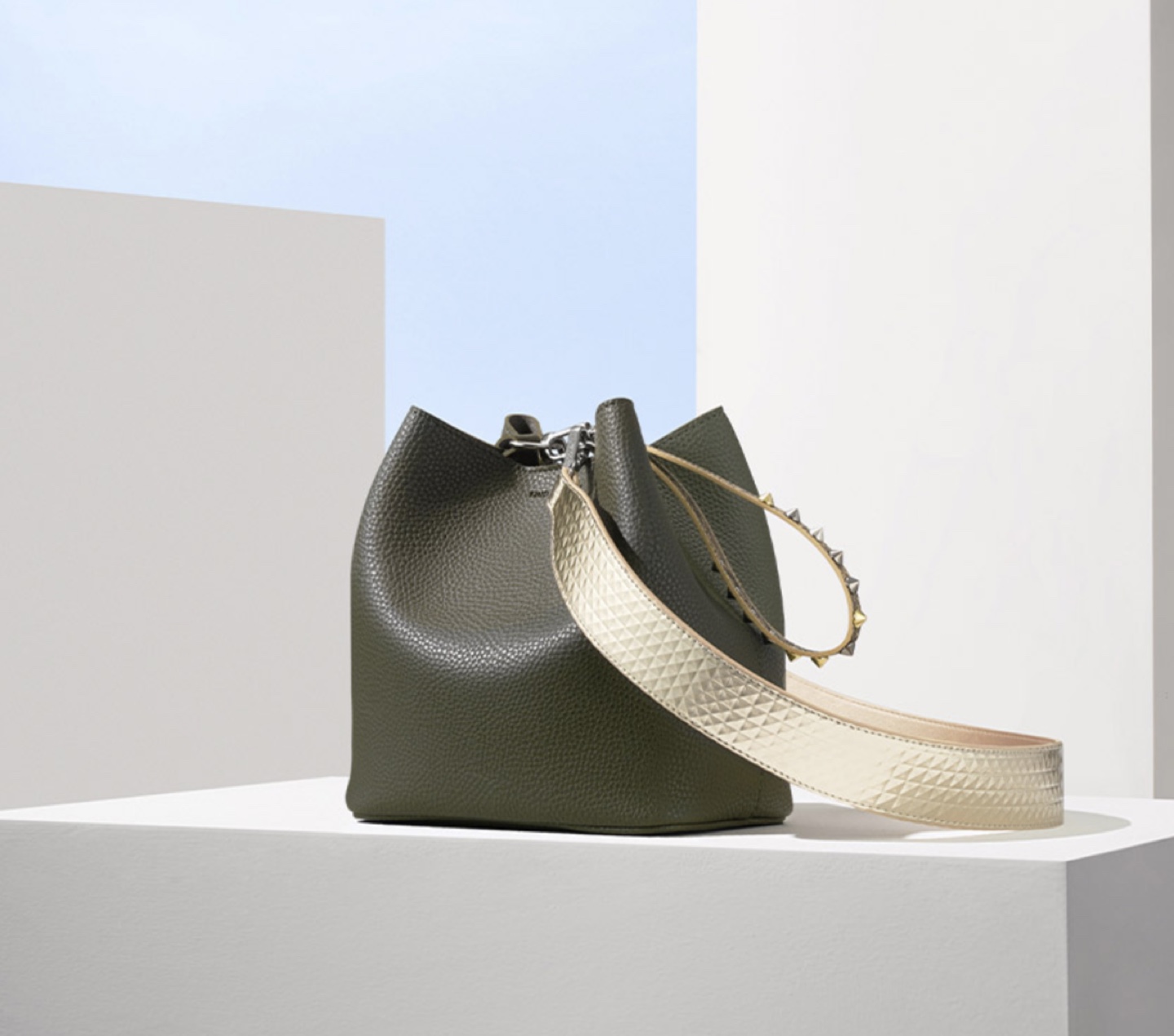 Khaki Leather Bag with Two Straps