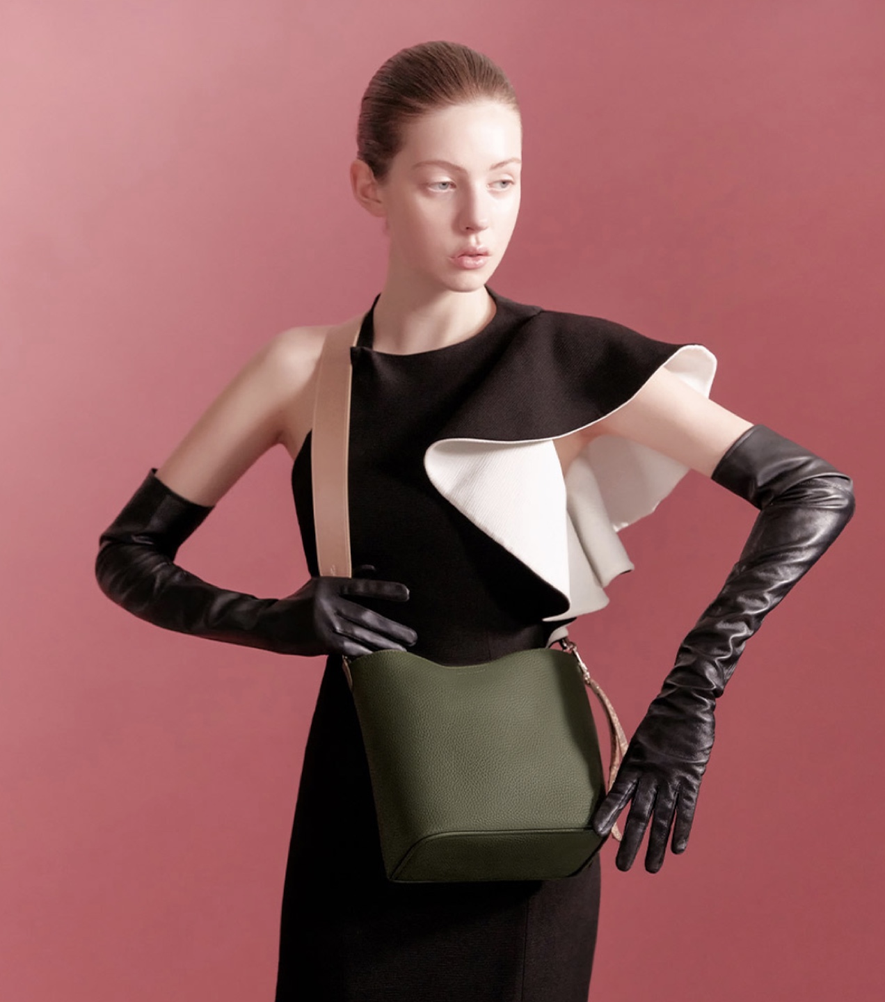 Khaki Leather Bag with Two Straps - photo 5