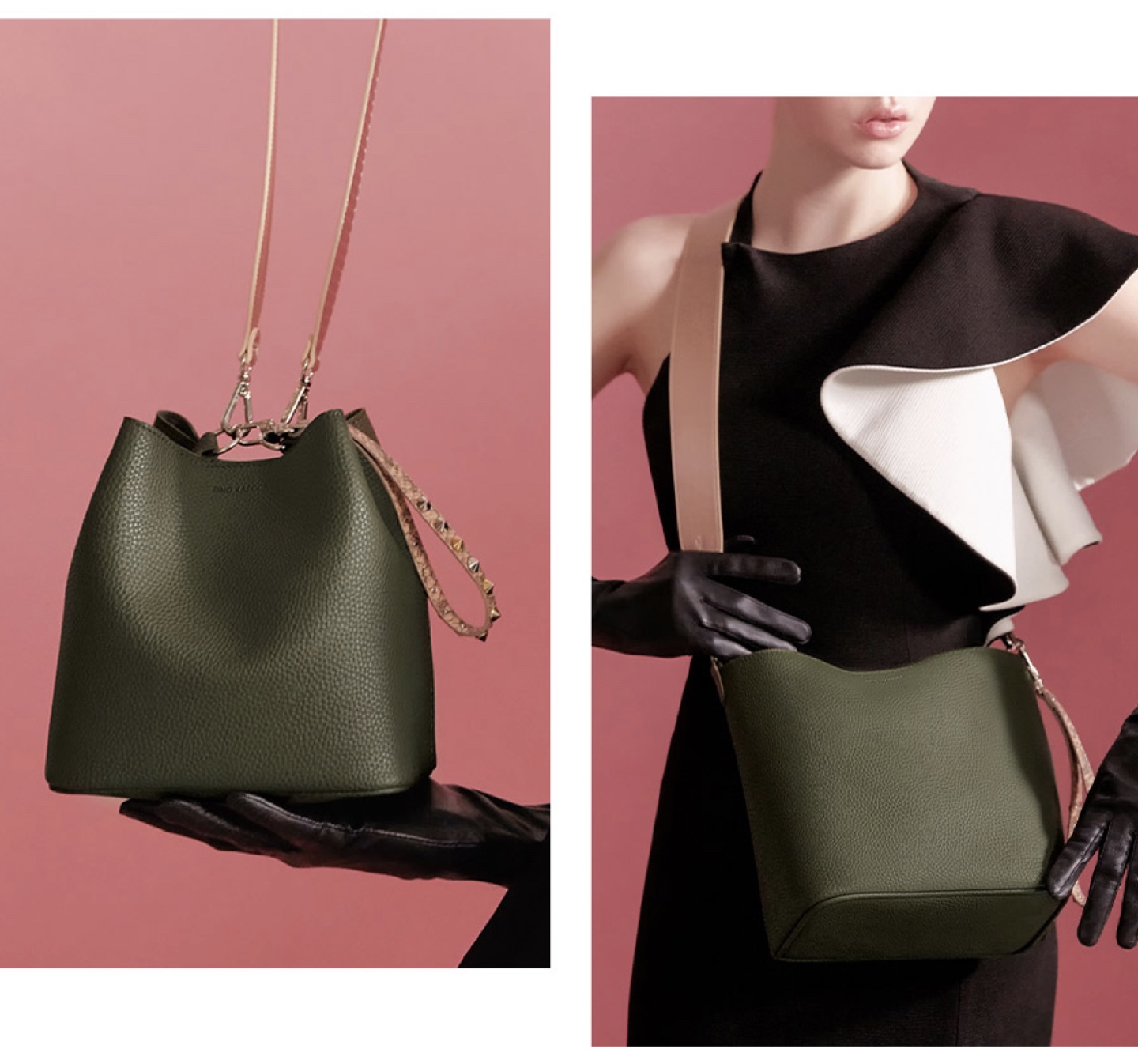Khaki Leather Bag with Two Straps - photo 4