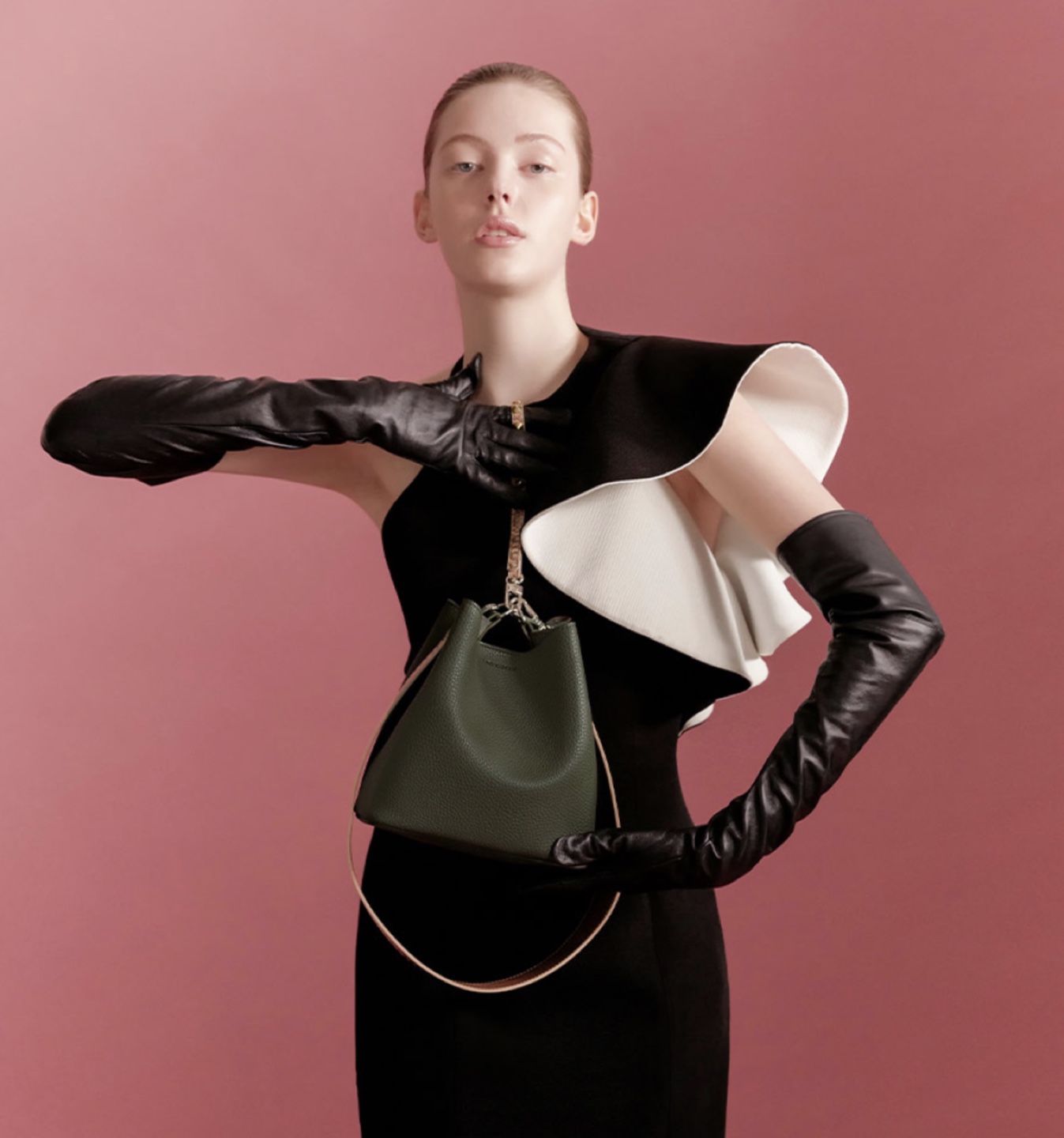 Khaki Leather Bag with Two Straps - photo 3