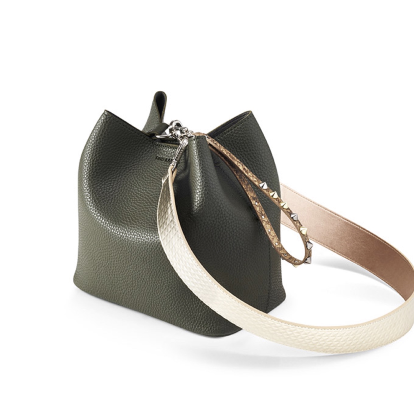 Khaki Leather Bag with Two Straps - photo 2