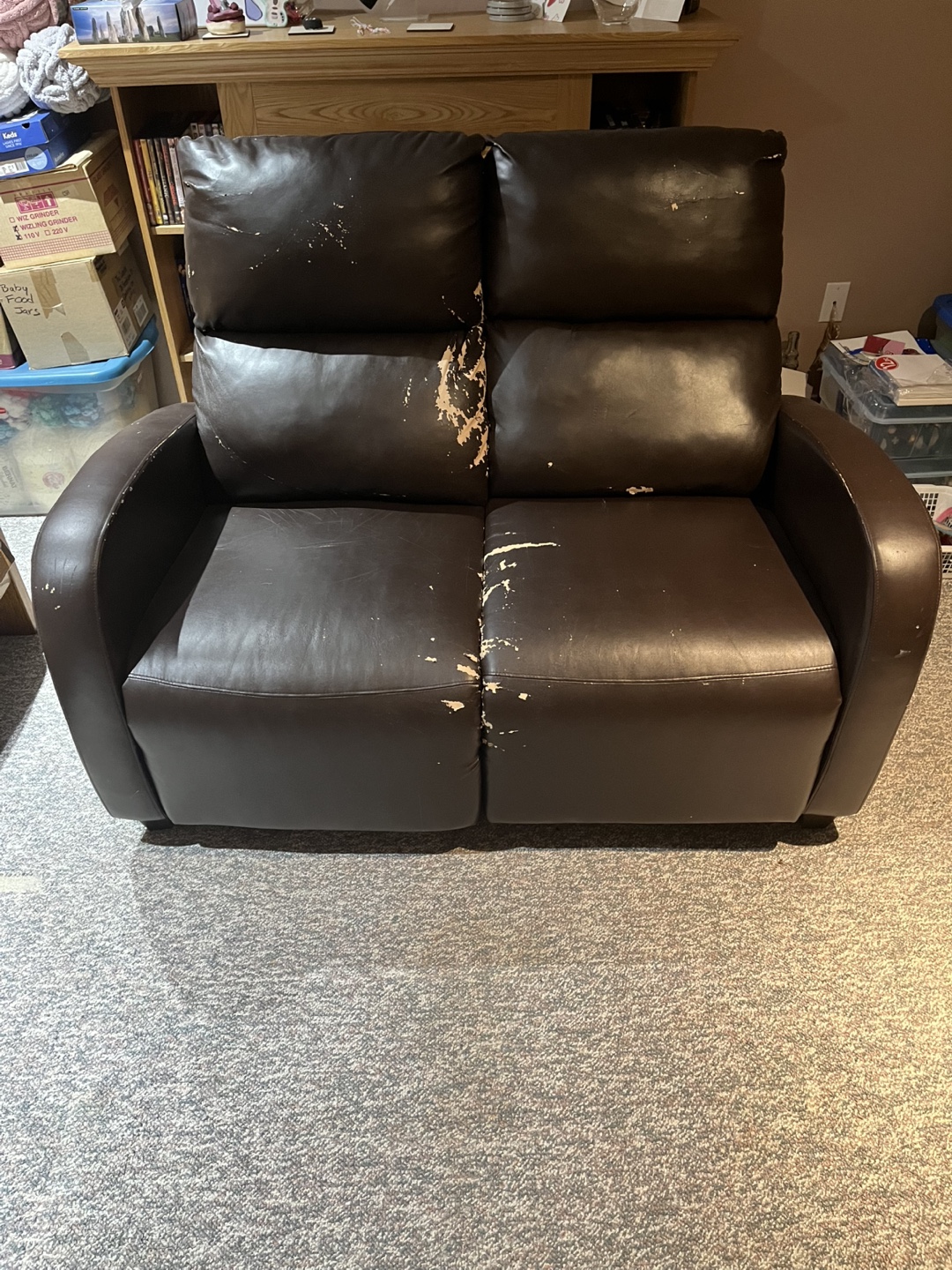 FREE- Brown Faux Leather Recliner Loveseat