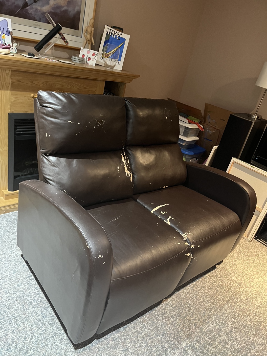 FREE- Brown Faux Leather Recliner Loveseat - photo 2
