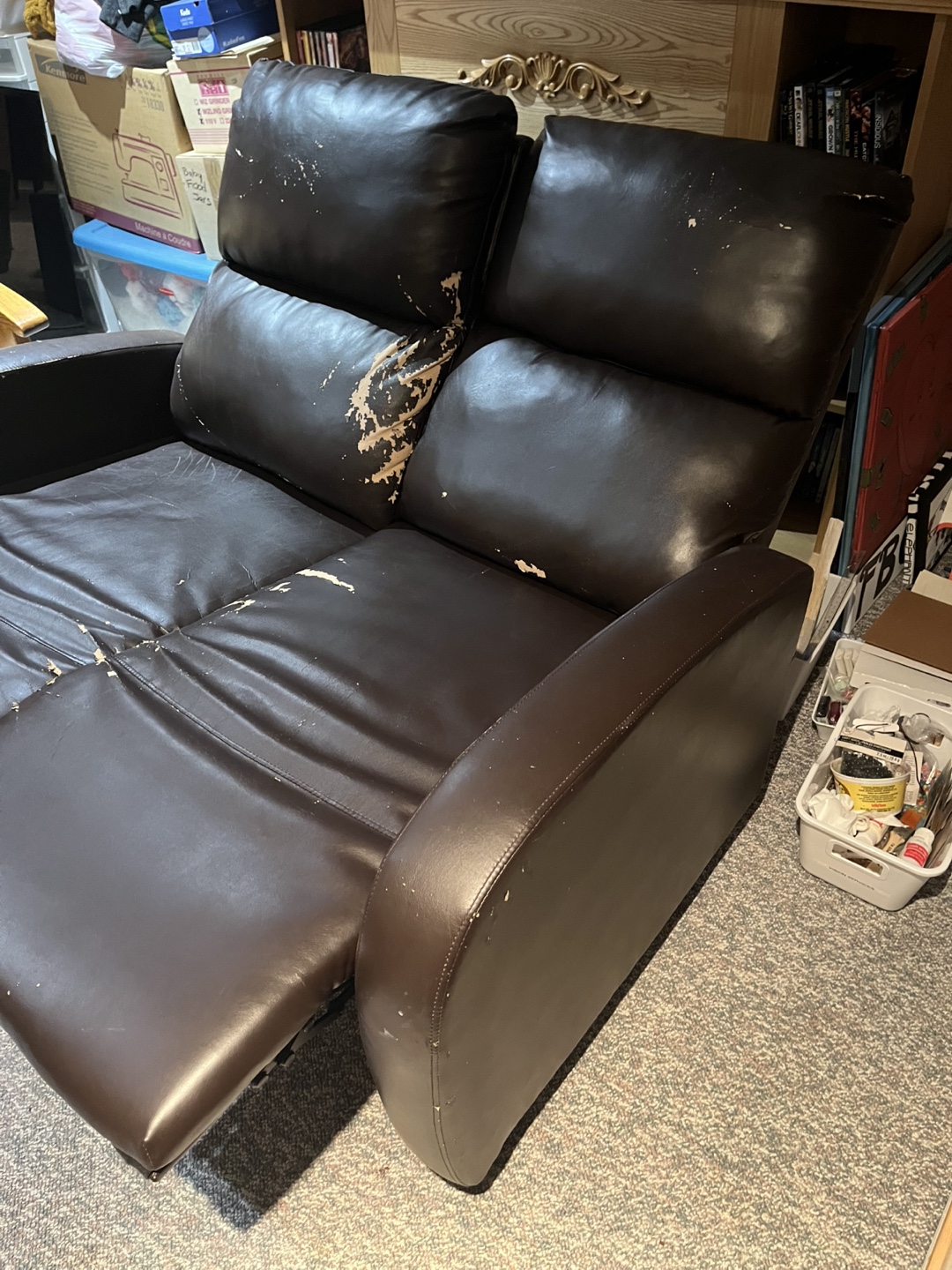 FREE- Brown Faux Leather Recliner Loveseat - photo 5