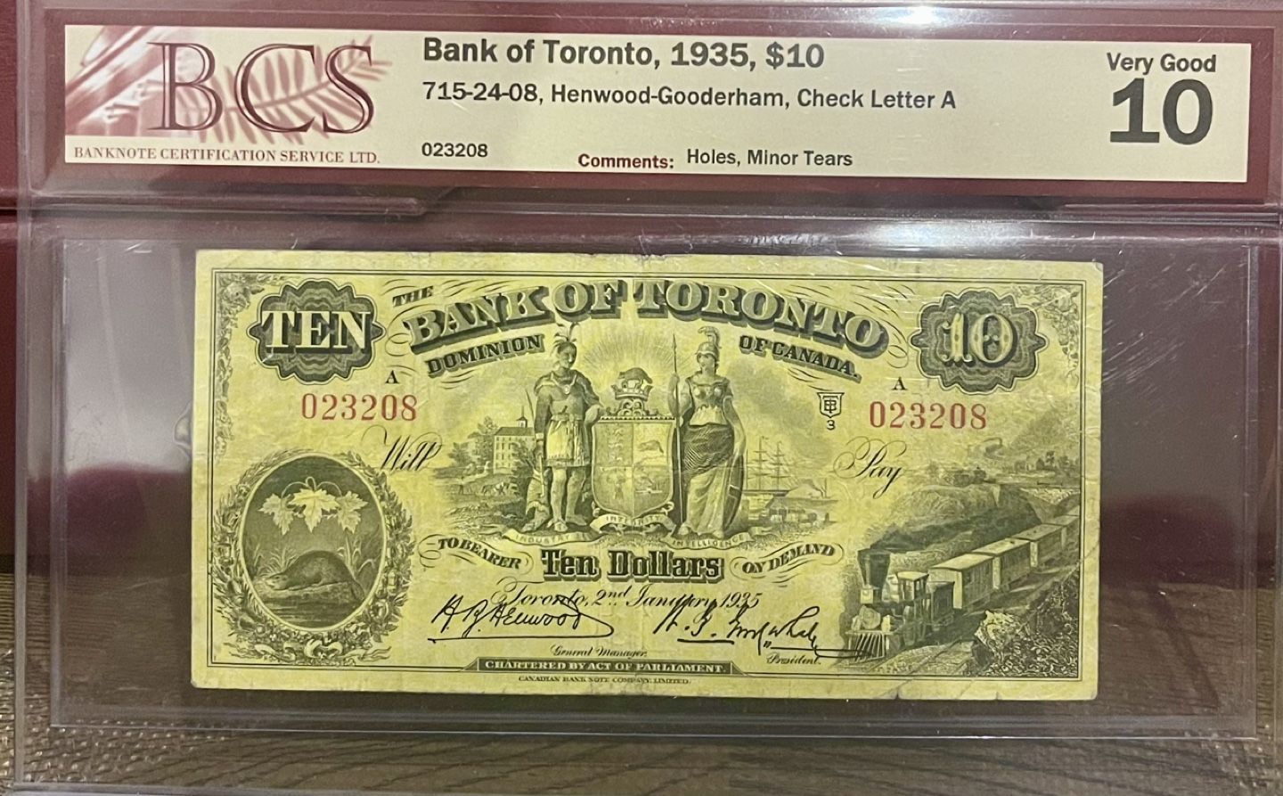 Bank of Toronto $10 Bill (1935)