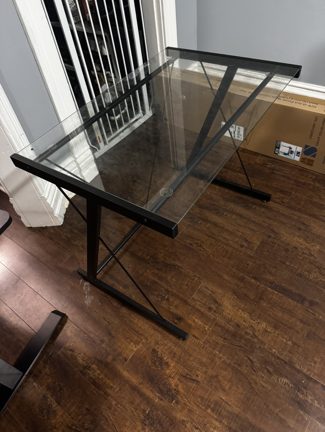 Glass Desk with Black Metal Frame